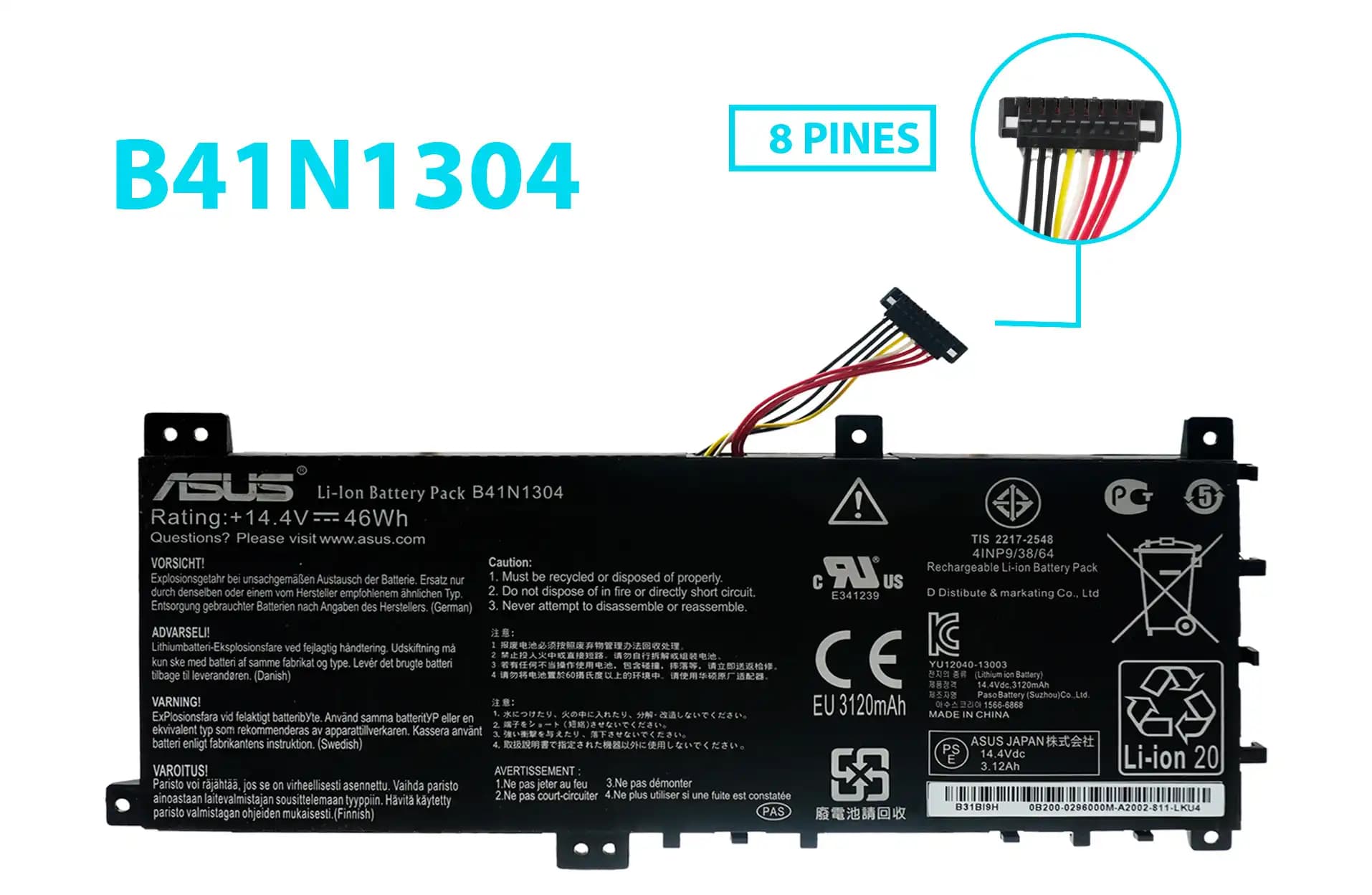 BATERIA ASUS K451 K451L S451 V451L B41BK4G B41N1304 14.4V 46Wh INTERNA *ORIGINAL* — imagen 1