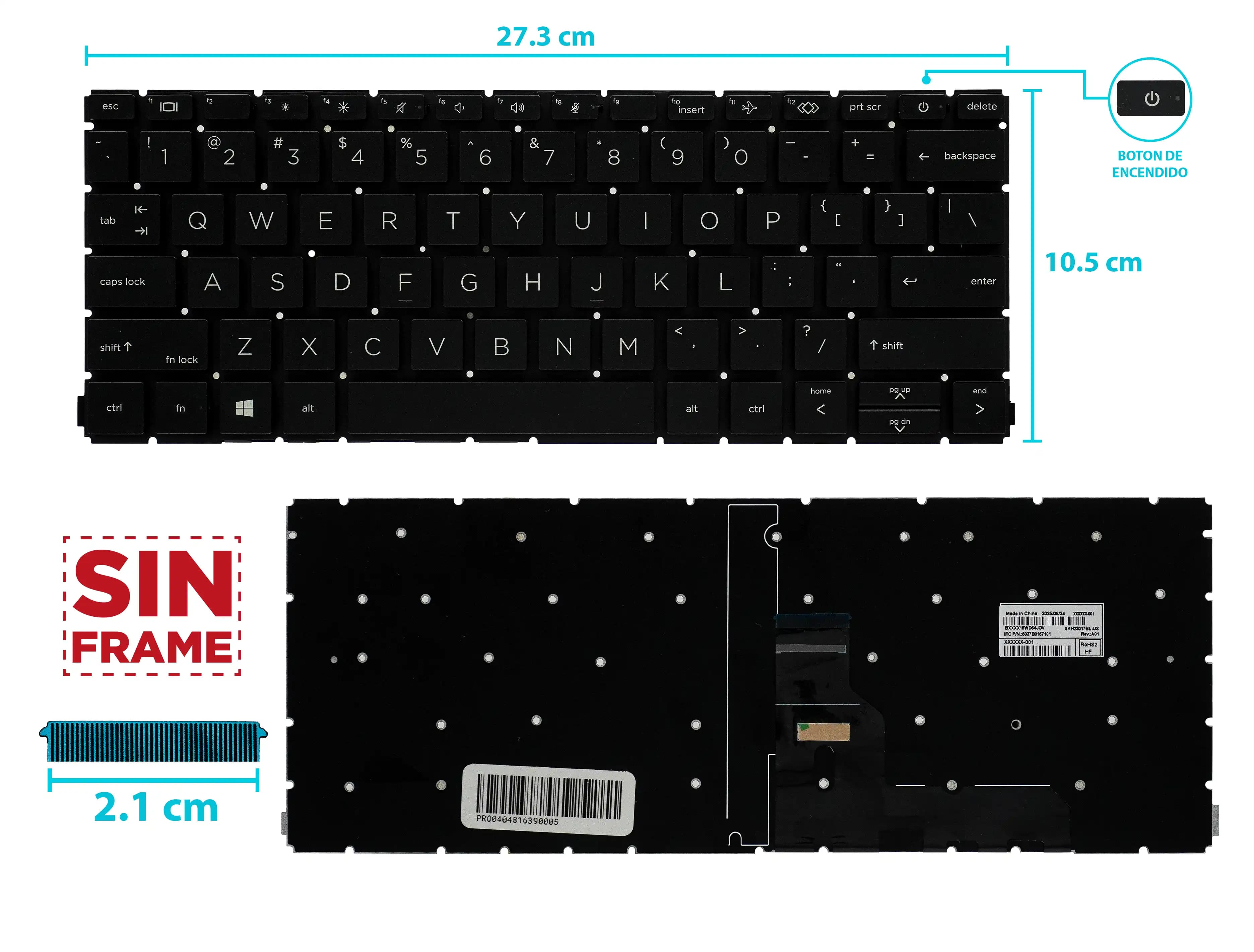 TECLADO HP PROBOOK X360 435 G7 435 G8 CON BACKLIGTH BOTON POWER SIN FRAME US — imagen 1