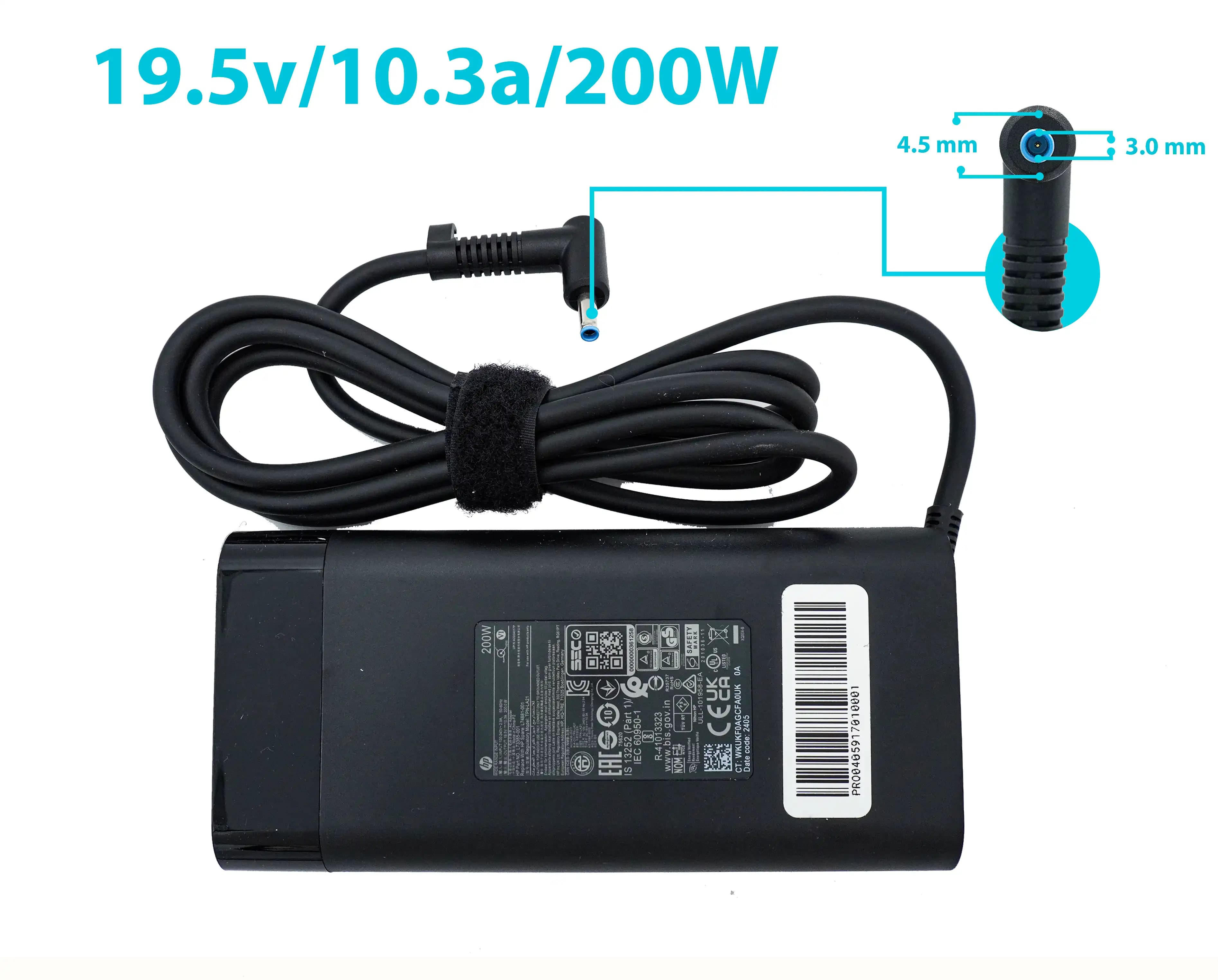 CARGADOR HP 19.5v/10.3a/200W/4.5x3.0mm PLUG AZUL OVALADO *ORIGINAL* — imagen 1