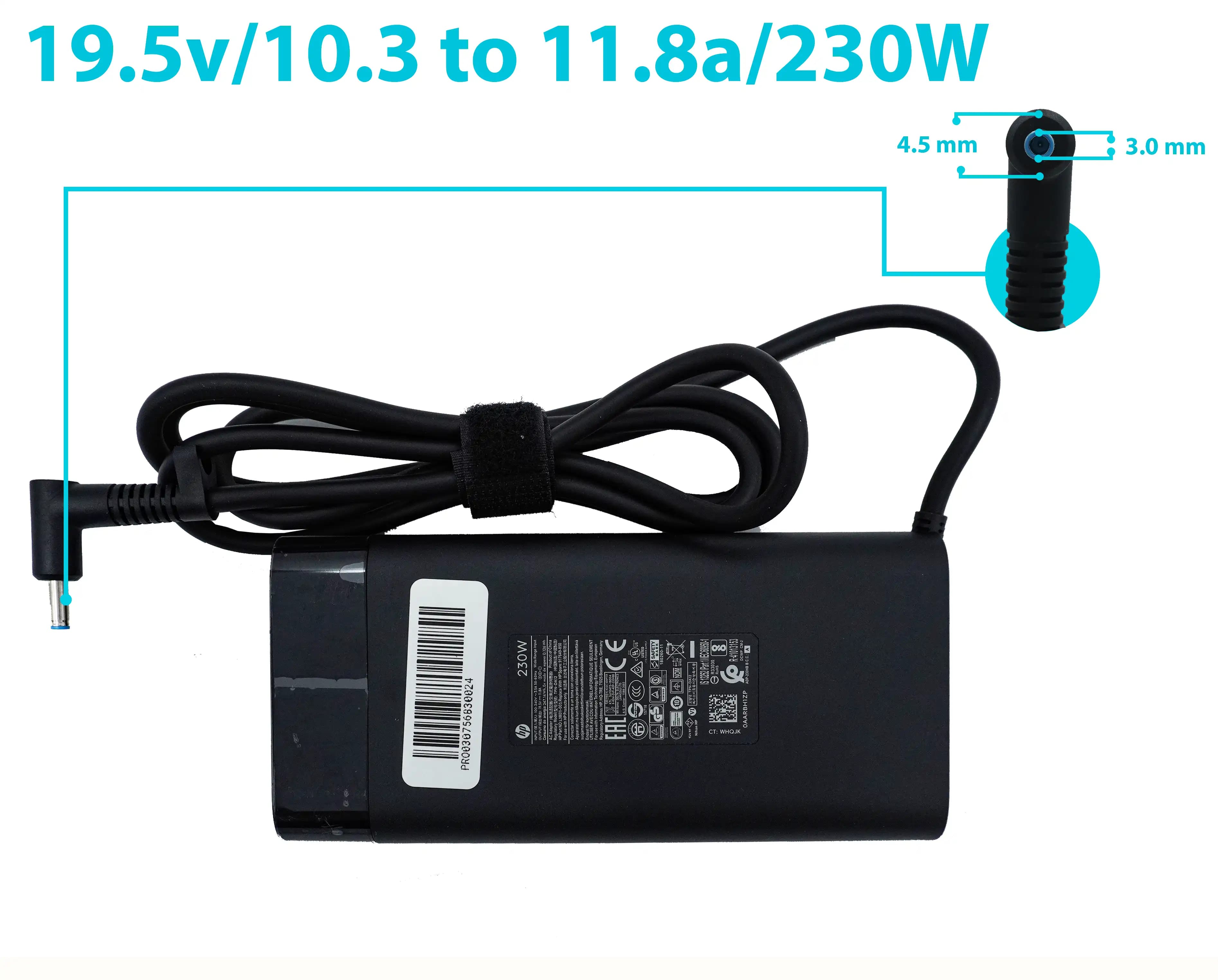 CARGADOR HP 16-B0005DX 19.5v/10.3 to 11.8a/230W/4.5x3.0mm PLUG AZUL OVALADO *ORIGINAL* — imagen 1