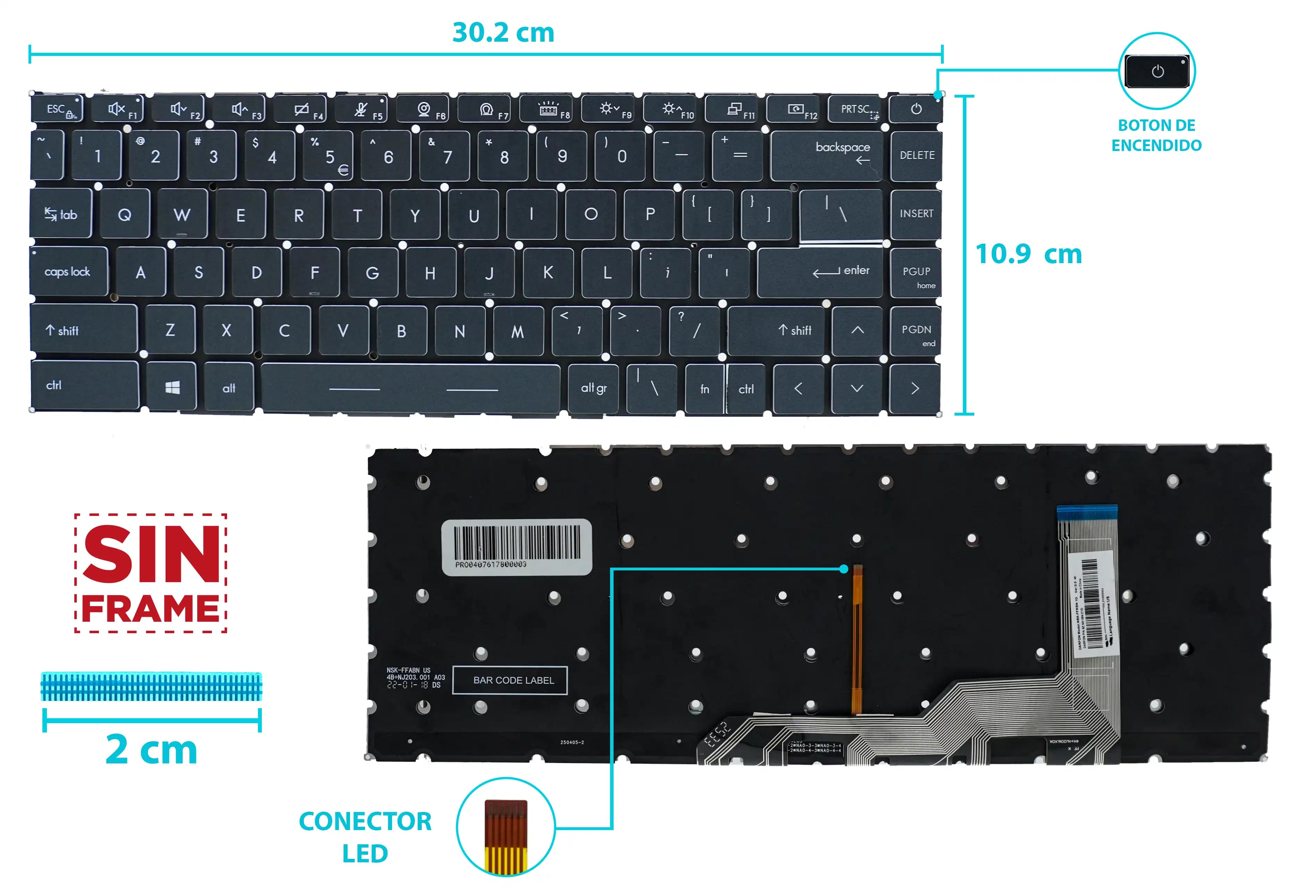 TECLADO MSI 15-A4M MS-155K 15 A5M MS-155L CON BACKLIGTH BOTON POWER SIN FRAME US — imagen 1
