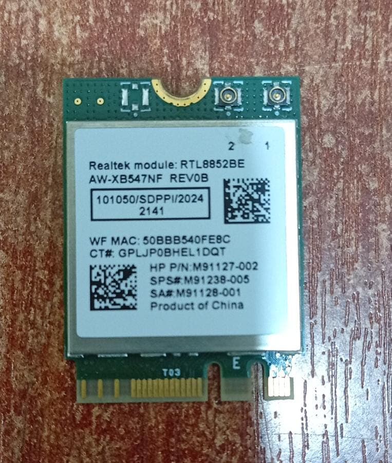 Tarjeta Inalámbrica Realtek RTL8852BE Wi‑Fi 6 M.2 2230 Bluetooth 5.0 / 5.2 — imagen 1