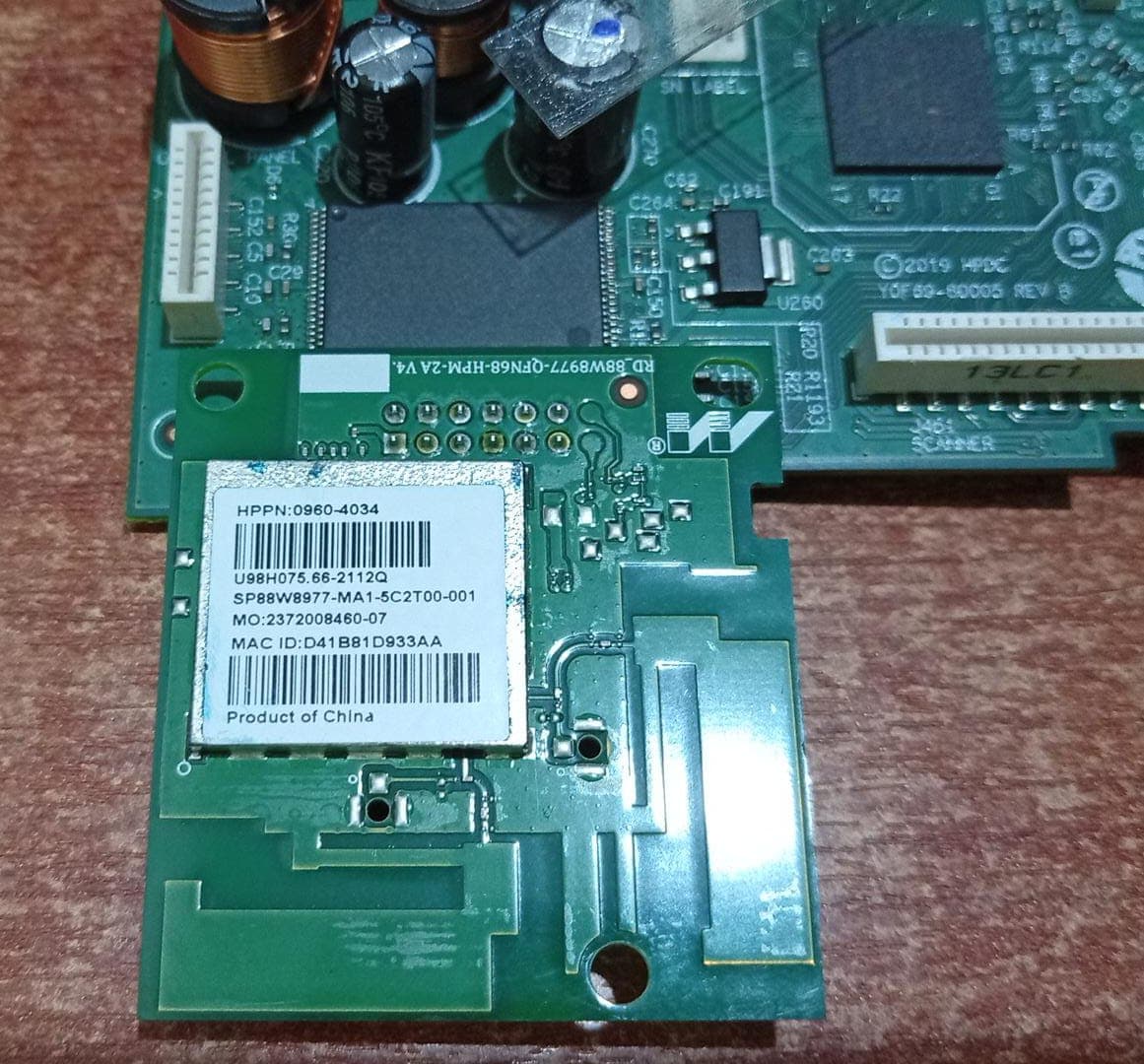 Placa Lógica de impresora HP Y0F69-60005 con Módulo WiFi VCVRA-1712 HPPN 0960-4034 / Usada — imagen 3