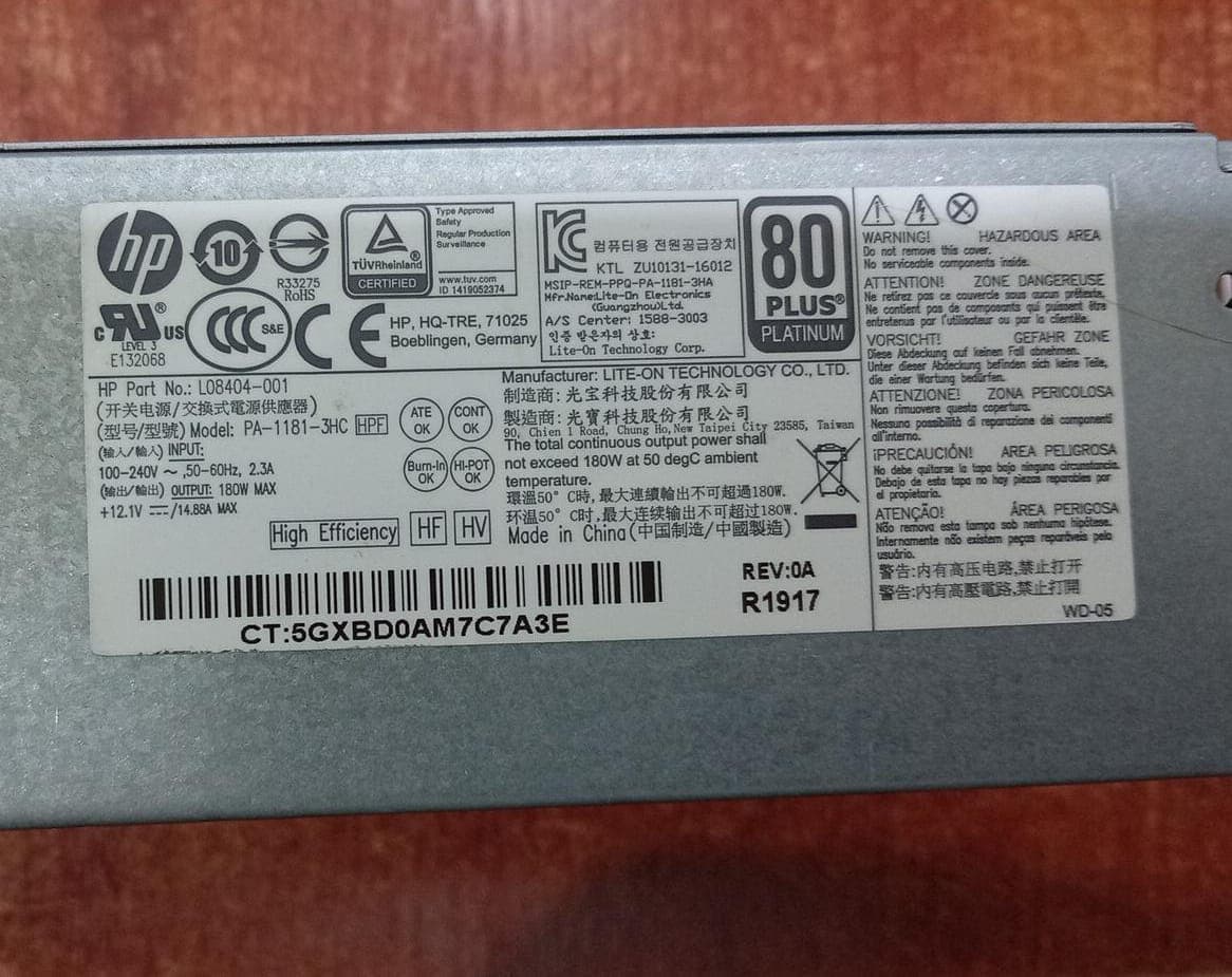 Fuente de Poder HP PA-1181-3HC 180W 80 Plus Platinum L08404-001 para ProDesk/EliteDesk SFF
