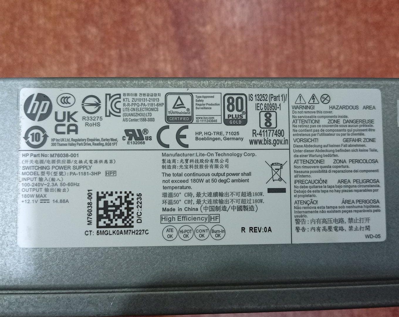 Fuente de Poder HP Pro SFF 180W 80 PLUS Gold (PA-1181-3HP / M76038-001) - Seminuevo — imagen 4