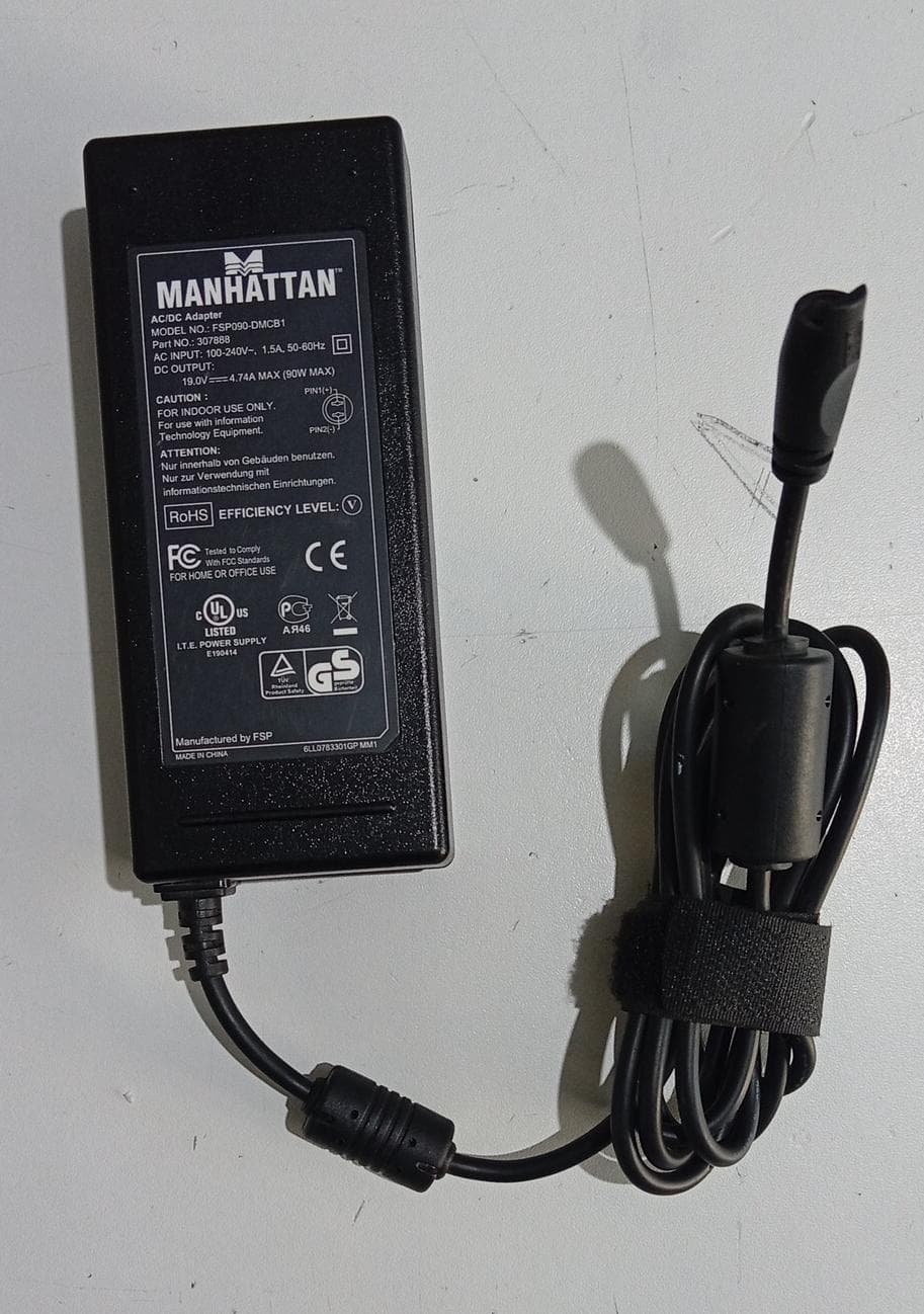 Cargador Adaptador Fuente De Poder Manhattan FSP090-DMCB1 90W 19V 4.74A, conector 2 Pines - Usado — imagen 1