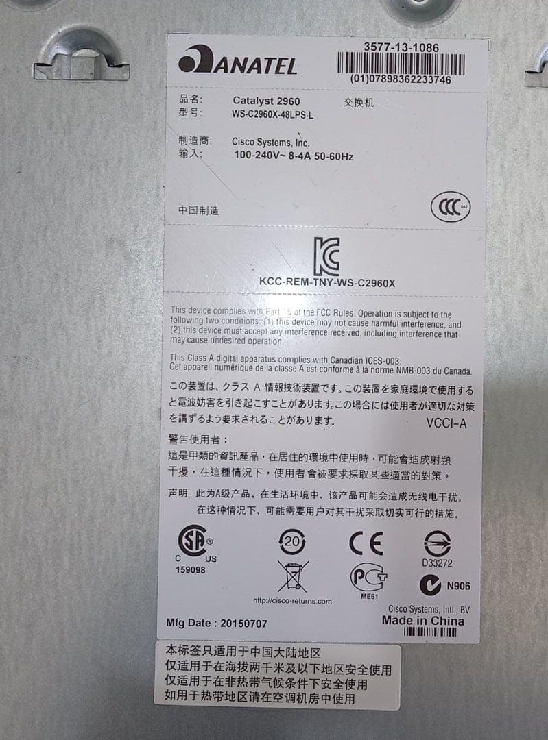 Switch Cisco Catalyst 2960-X WS-C2960X-48LPS-L 48 Puertos Gigabit PoE+ 370W 4 SFP / Usado — imagen 4