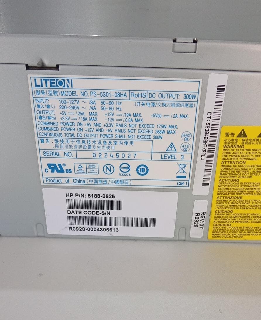 Fuente de Poder LITEON PS-5301-08HA 300W HP Pavilion – (5188-2625) / Usado — imagen 4