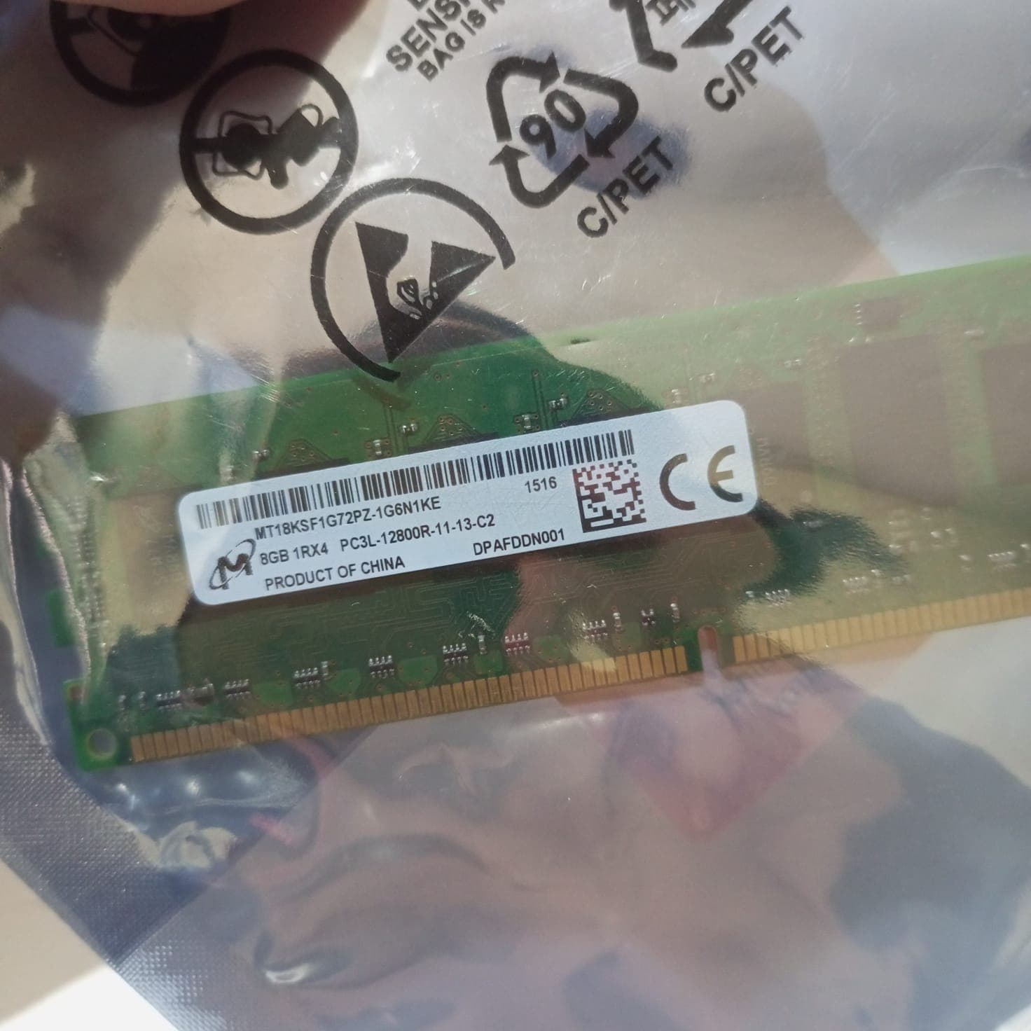 Memoria RAM Servidor Micron 8GB DDR3L 1600MHz ECC RDIMM (MT18KSF1G72PZ) - nuevo — imagen 1