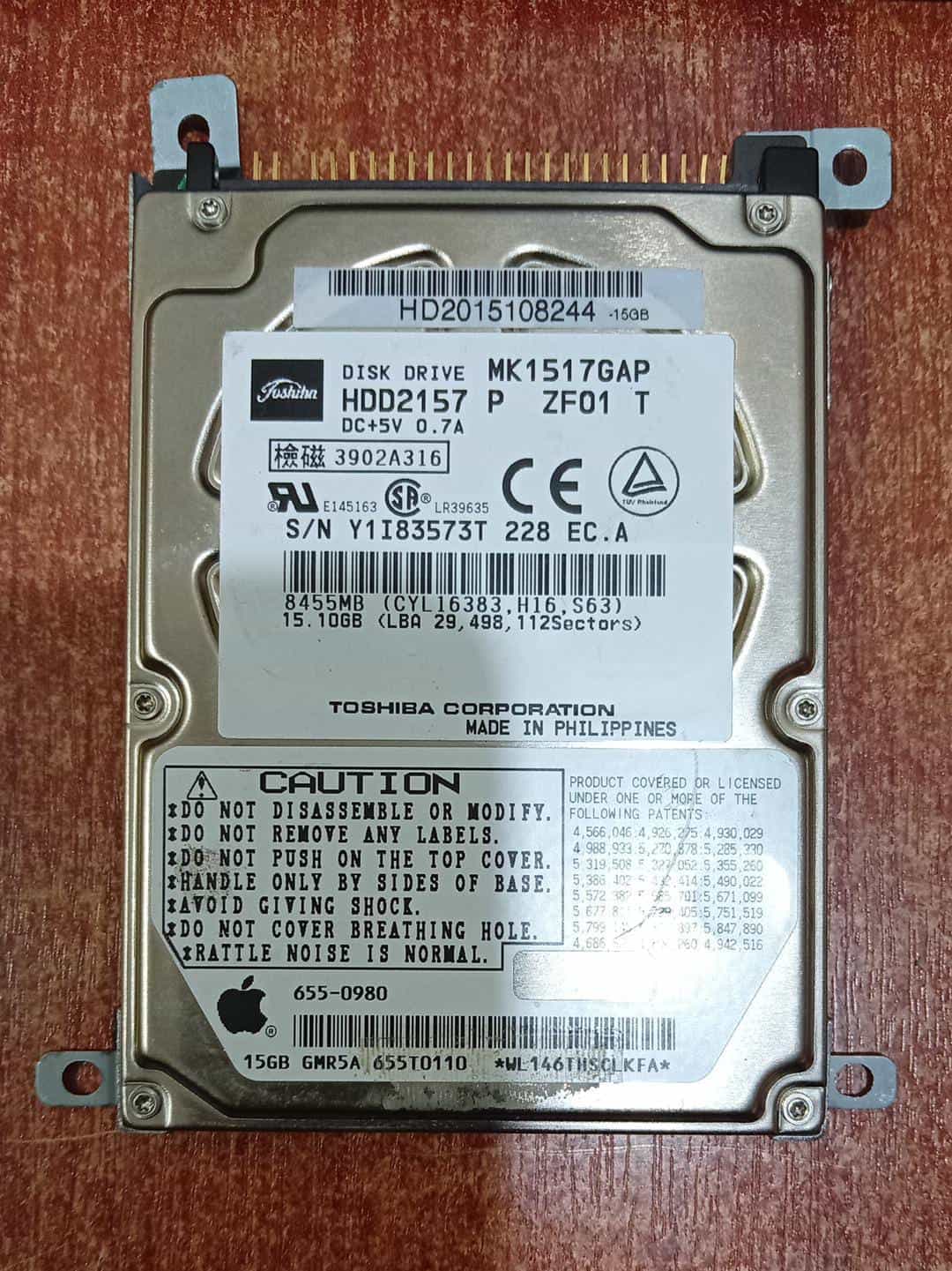 Disco Duro HDD Toshiba MK1517GAP 15GB 2.5" IDE/PATA Apple PowerBook / Usado