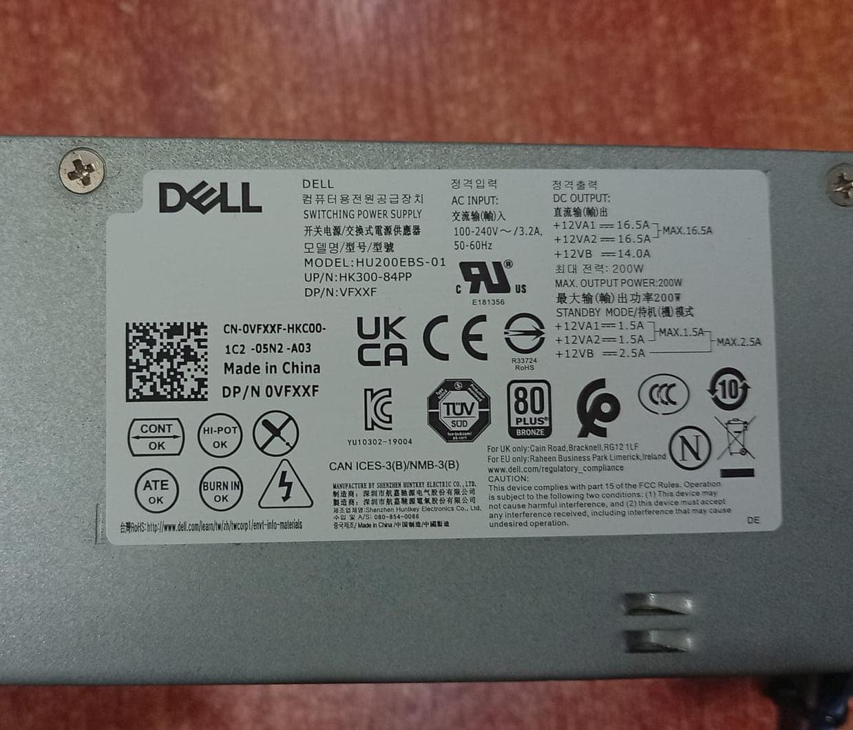 Fuente Poder Dell HU200EBS-01 200W VFXXF HK300-84PP OptiPlex 7080 3080 SFF - Usado — imagen 3