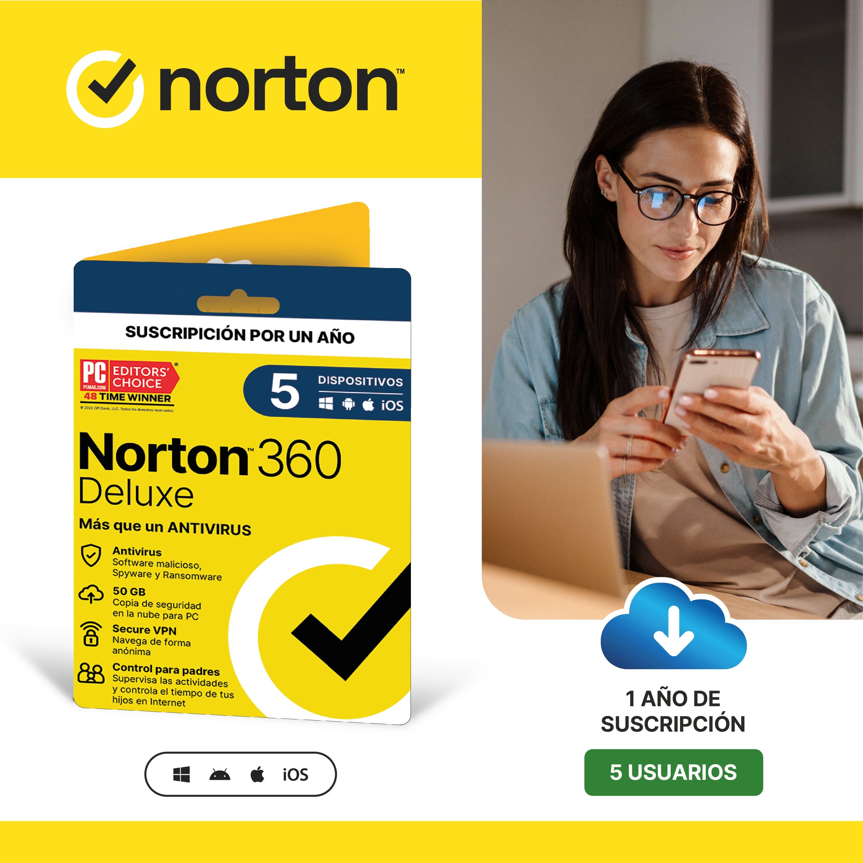 NORTON 360 DELUXE 1 AÑO 5 DISPOSITIVOS PC CLOUD 50 GB VPN ILIMITADA PC — imagen 3