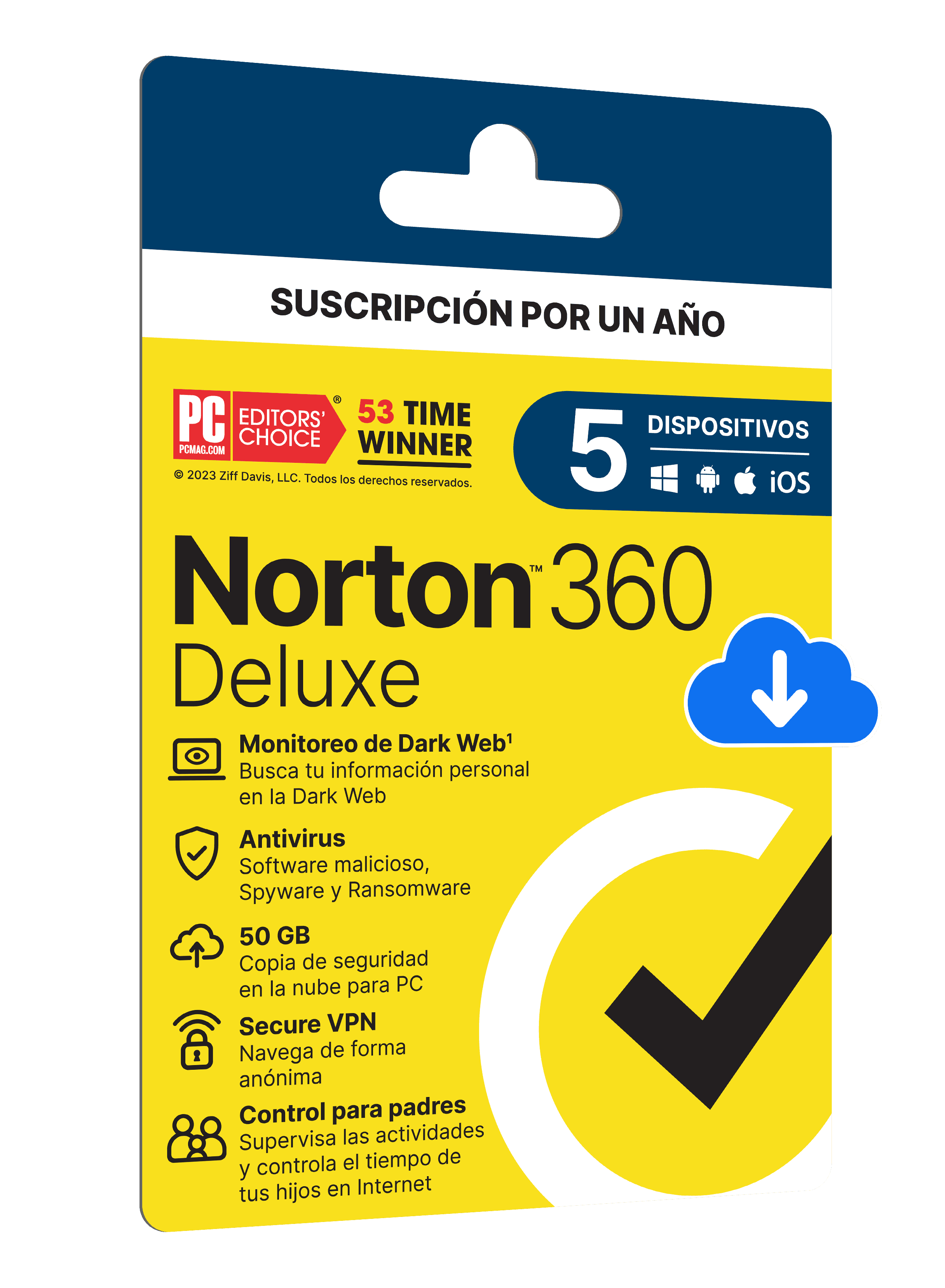NORTON 360 DELUXE 1 AÑO 5 DISPOSITIVOS PC CLOUD 50 GB VPN ILIMITADA PC — imagen 1