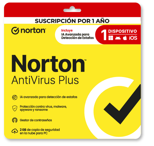 NORTON ANTIVIRUS PLUS 1 AÑO 1 DISPOSITIVO PC CLOUD 2GB