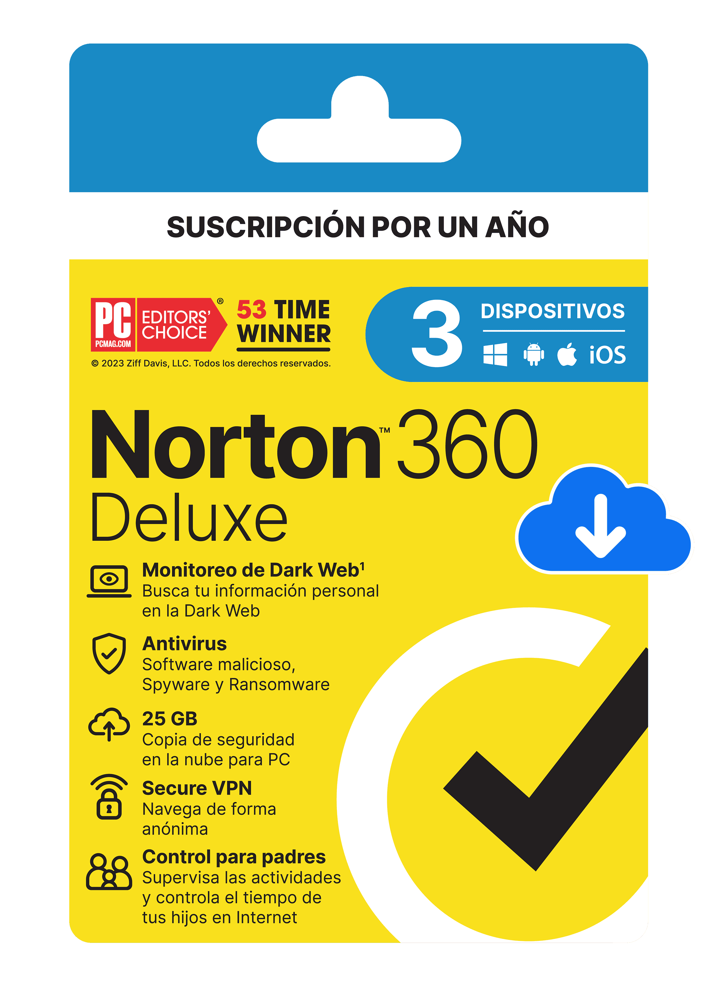 NORTON 360 DELUXE 3 DISPOSITIVOS PC CLOUD 25 GB VPN ILIMITADA PC SAFEC — imagen 1