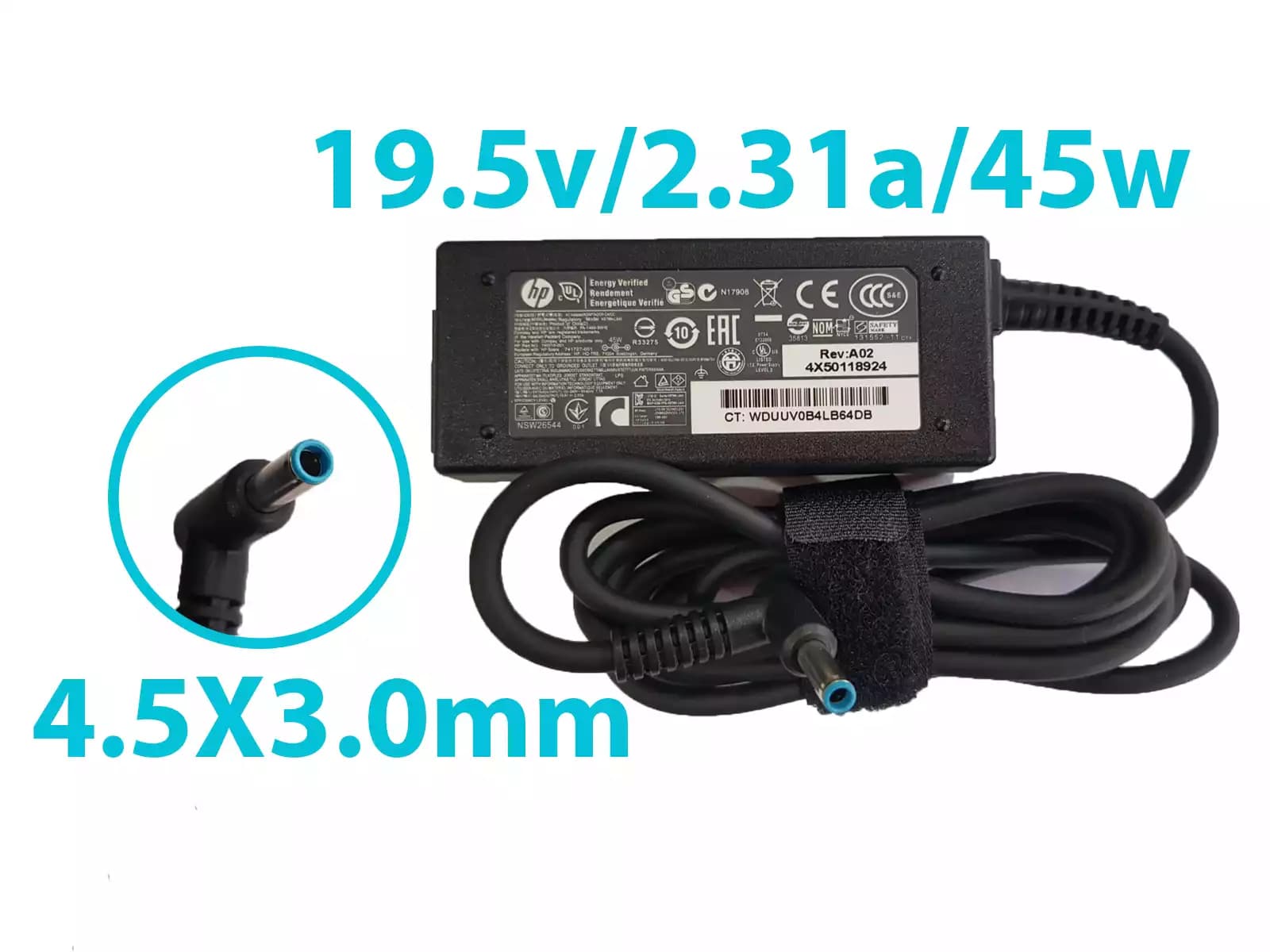CARGADOR HP 19.5v/2.31a/45W/4.5x3.0mm PLUG AZUL *ORIGINAL* — imagen 1