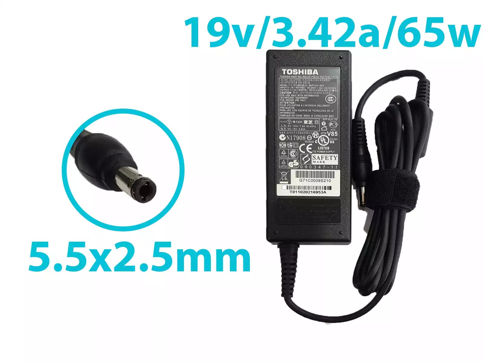 CARGADOR TOSHIBA 19v/3.42a/65W/5.5x2.5mm PLUG NEGRO *ORIGINAL* — imagen 1