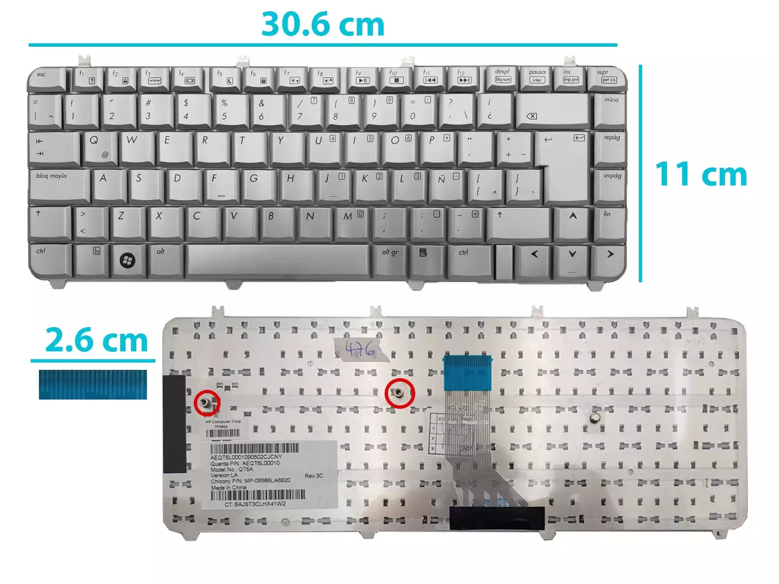 TECLADO HP DV5-1000 SILVER SP — imagen 1