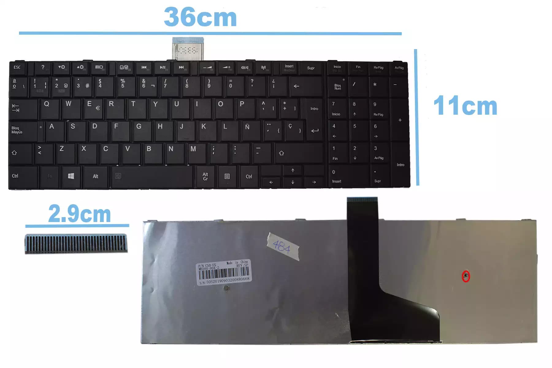 TECLADO TOSHIBA C55-a C55-t NEGRO SP — imagen 1