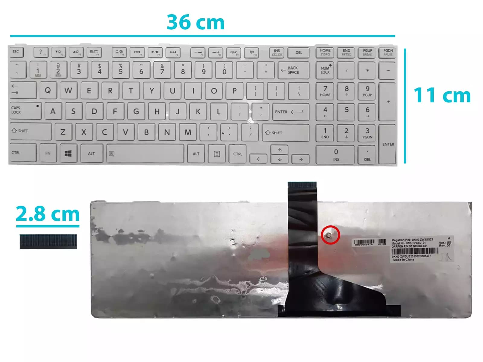 TECLADO TOSHIBA L855 BLANCO US — imagen 1