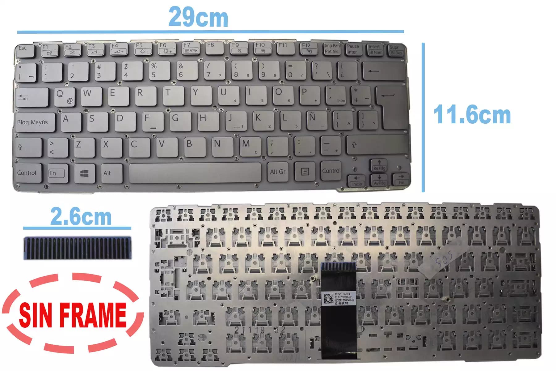 TECLADO SONY SVE14 SIN FRAME SILVER SP — imagen 1
