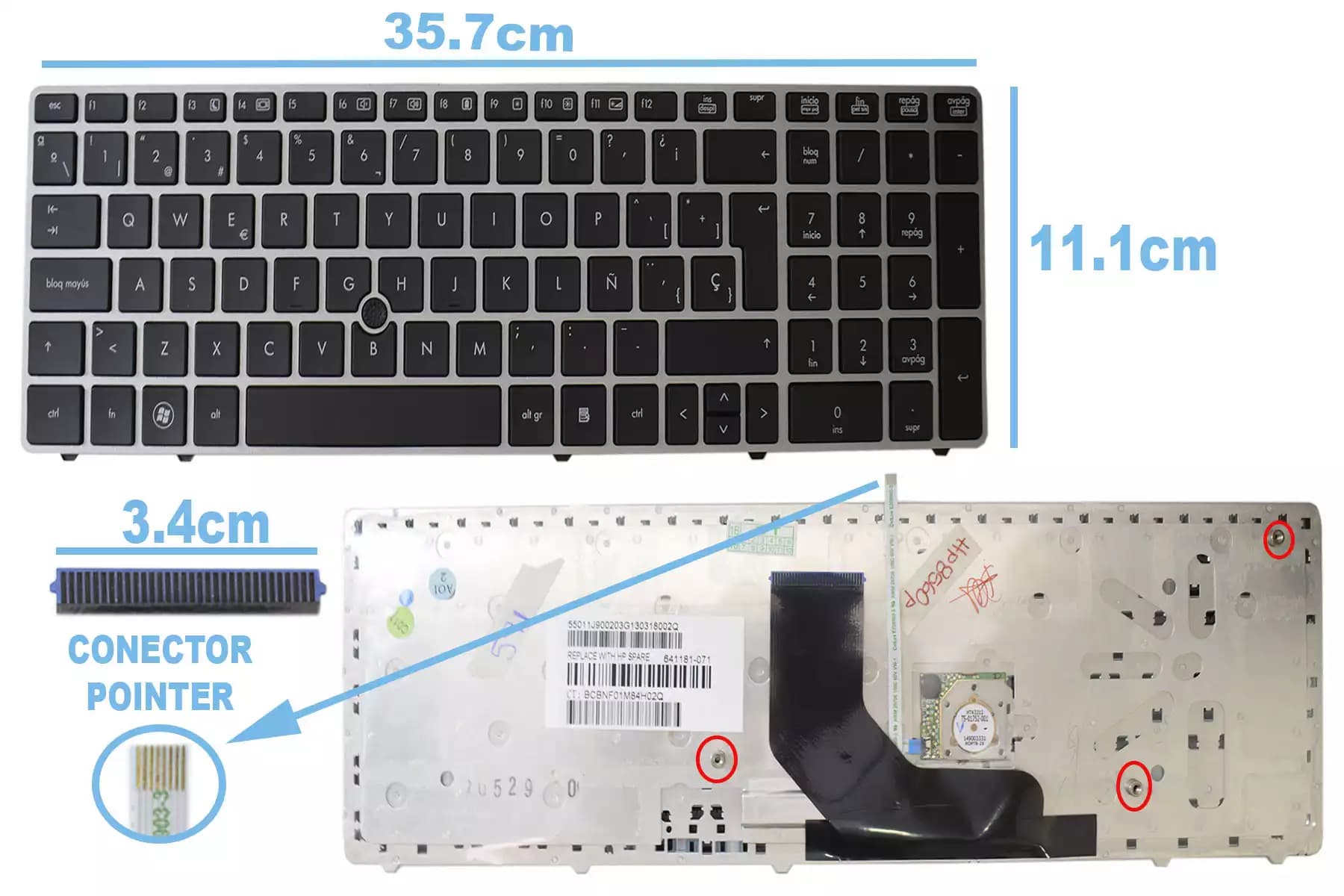 TECLADO HP 8560/8570P SILVER CON POINTER SP — imagen 1