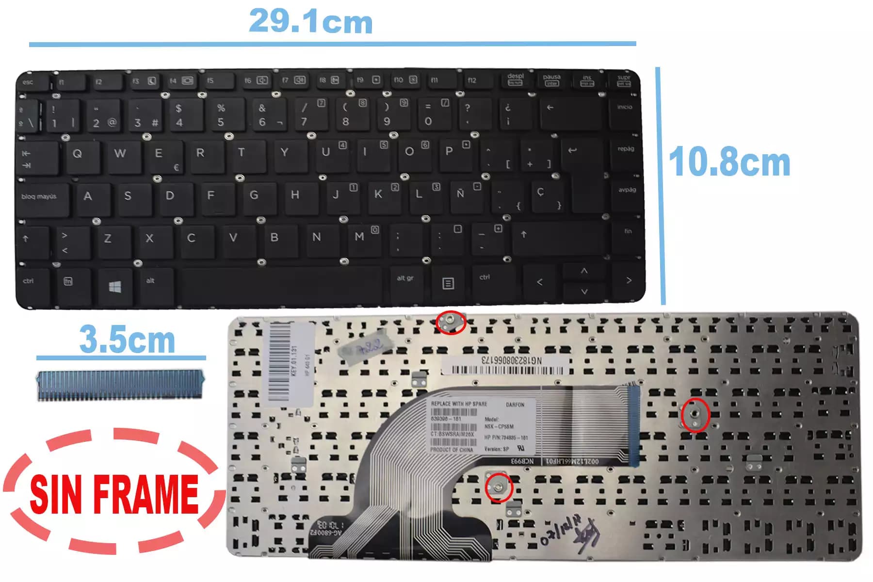 TECLADO HP 640 G1 645 G1 440 G1 440 G2 SIN FRAME SP — imagen 1