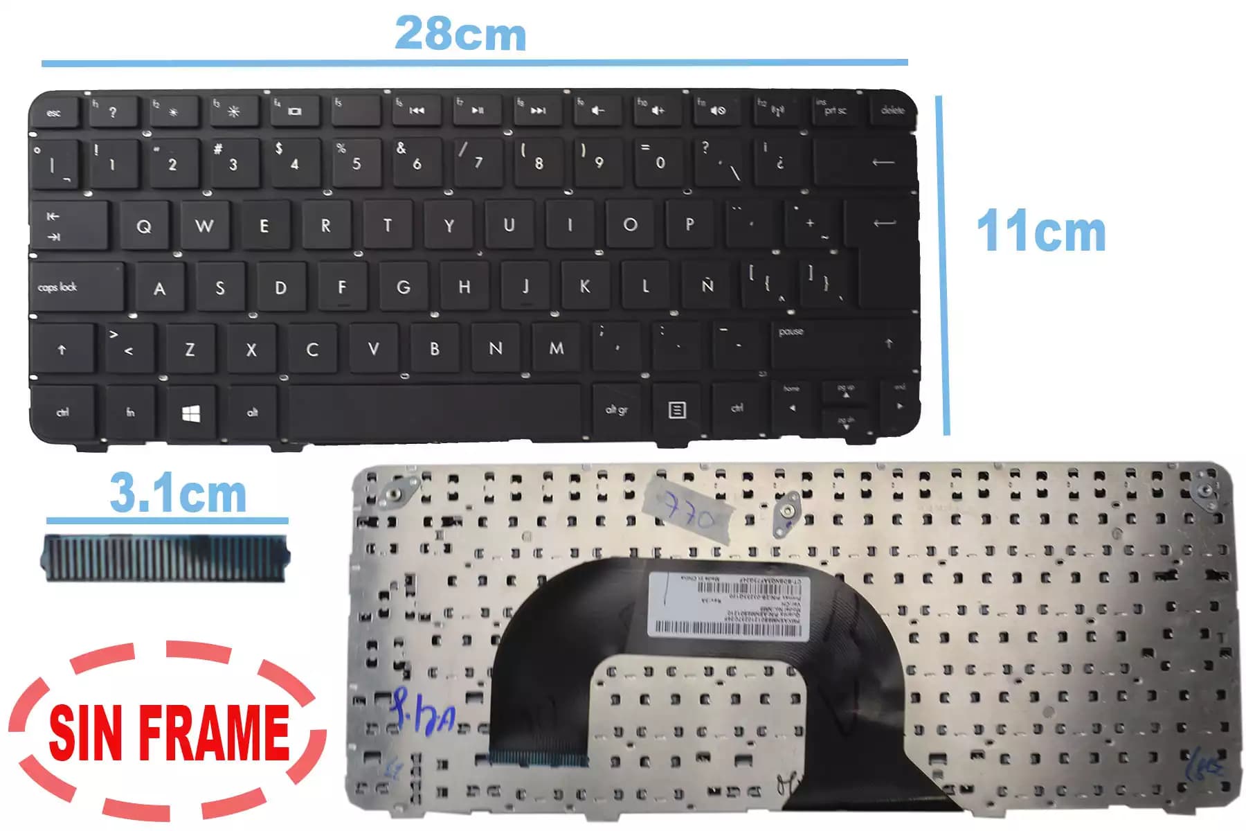 TECLADO HP DM1-3000 SIN MARCO LA — imagen 1