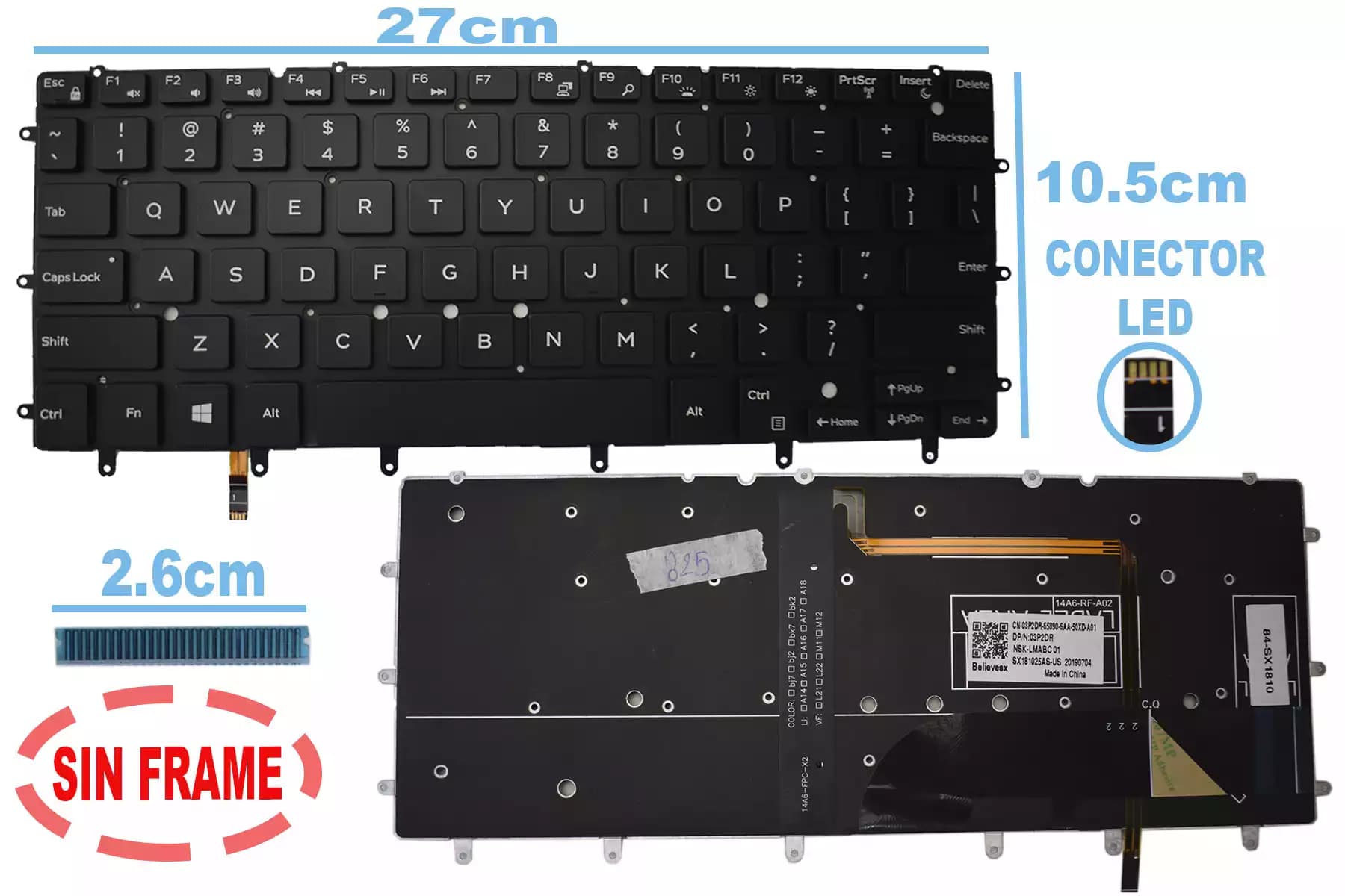 TECLADO DELL 13 7000 7547 13-7353 13-7000 SIN FRAME CON BACKLIGTH US — imagen 1