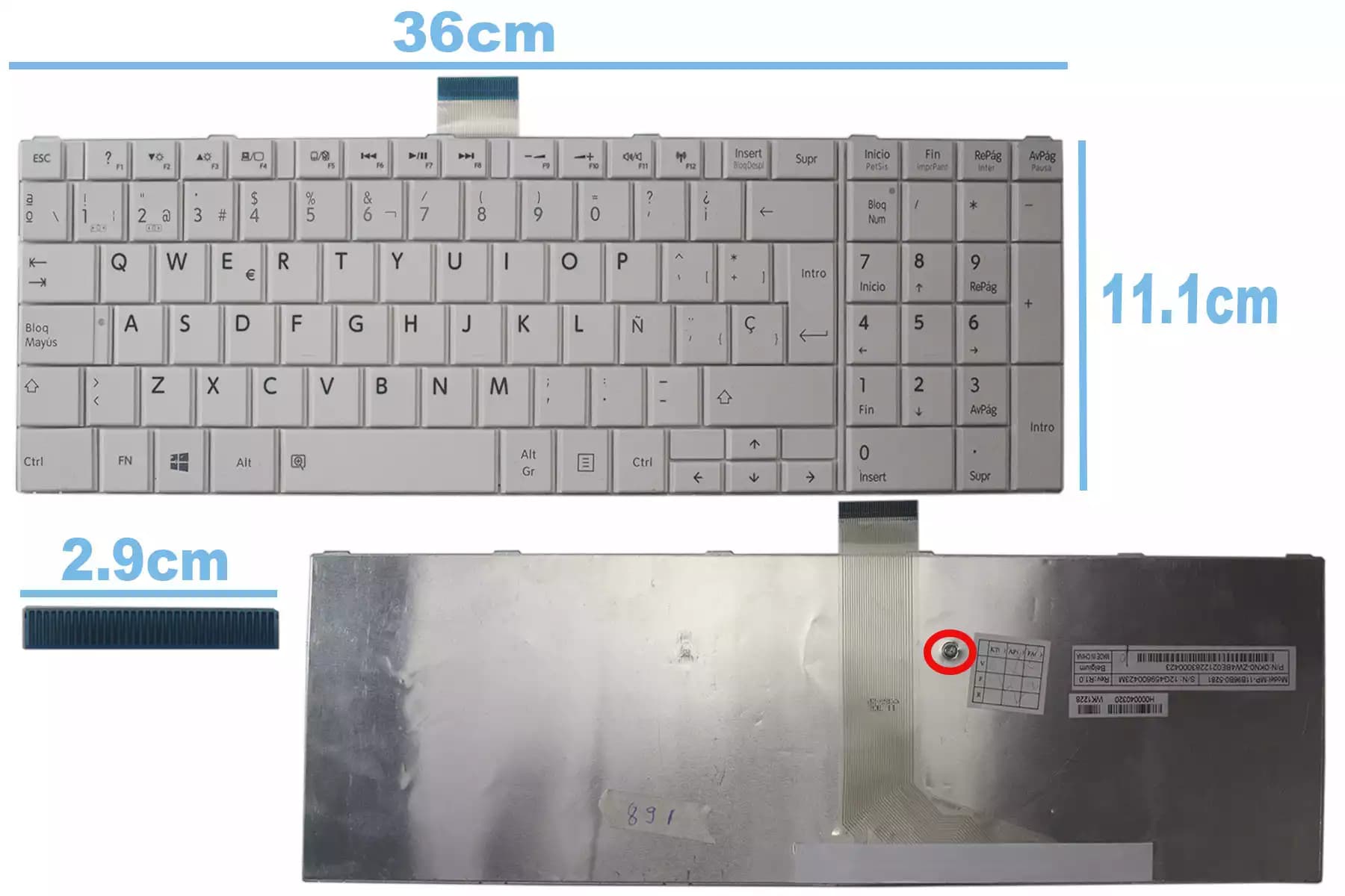 TECLADO TOSHIBA L855 BLANCO MATE SP — imagen 1