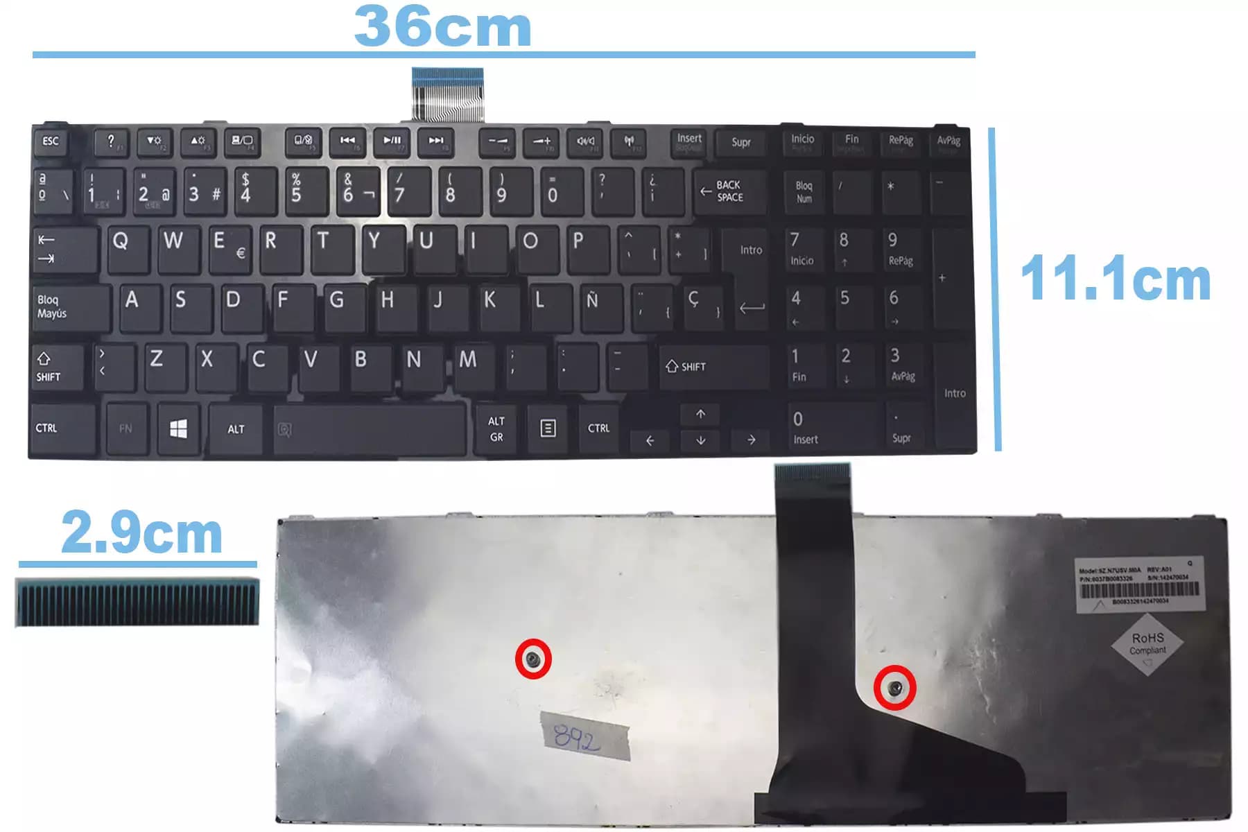 TECLADO TOSHIBA S55 L855 S75-B7261S NEGRO SP — imagen 1