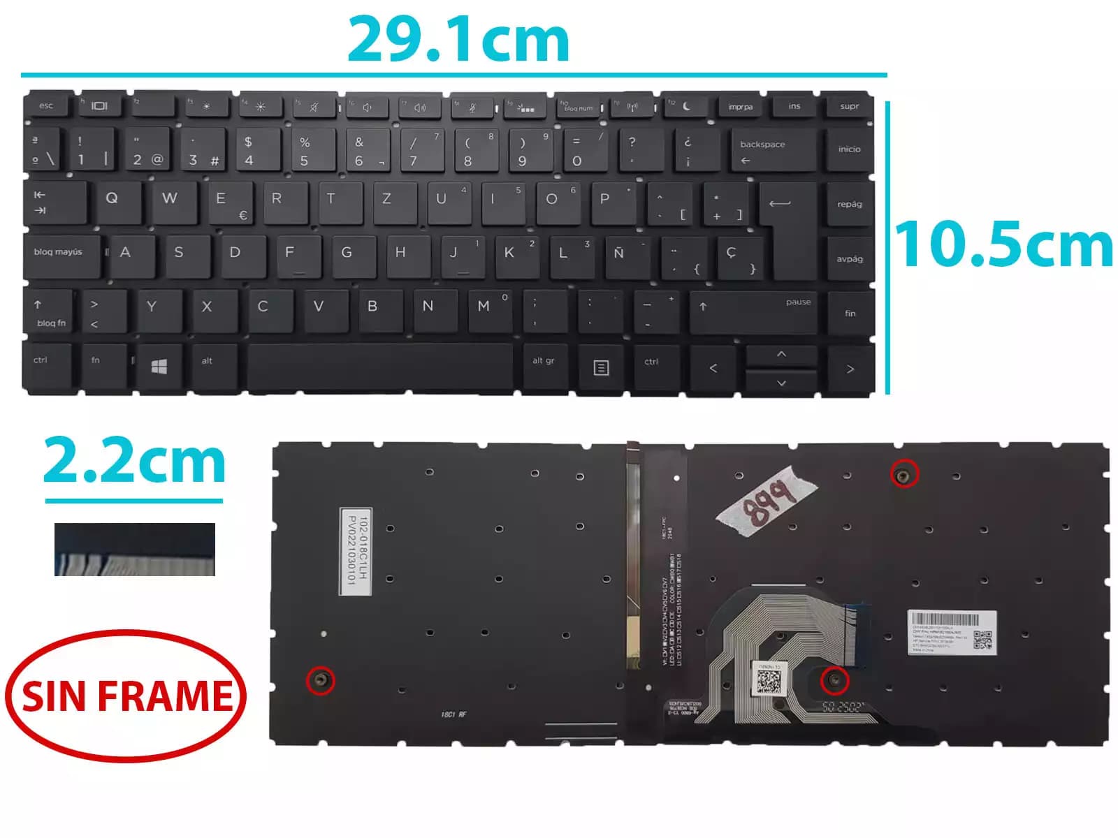 TECLADO HP 210-1000 WITH FRAME (CONECTOR PEQUEÑO) SP — imagen 1