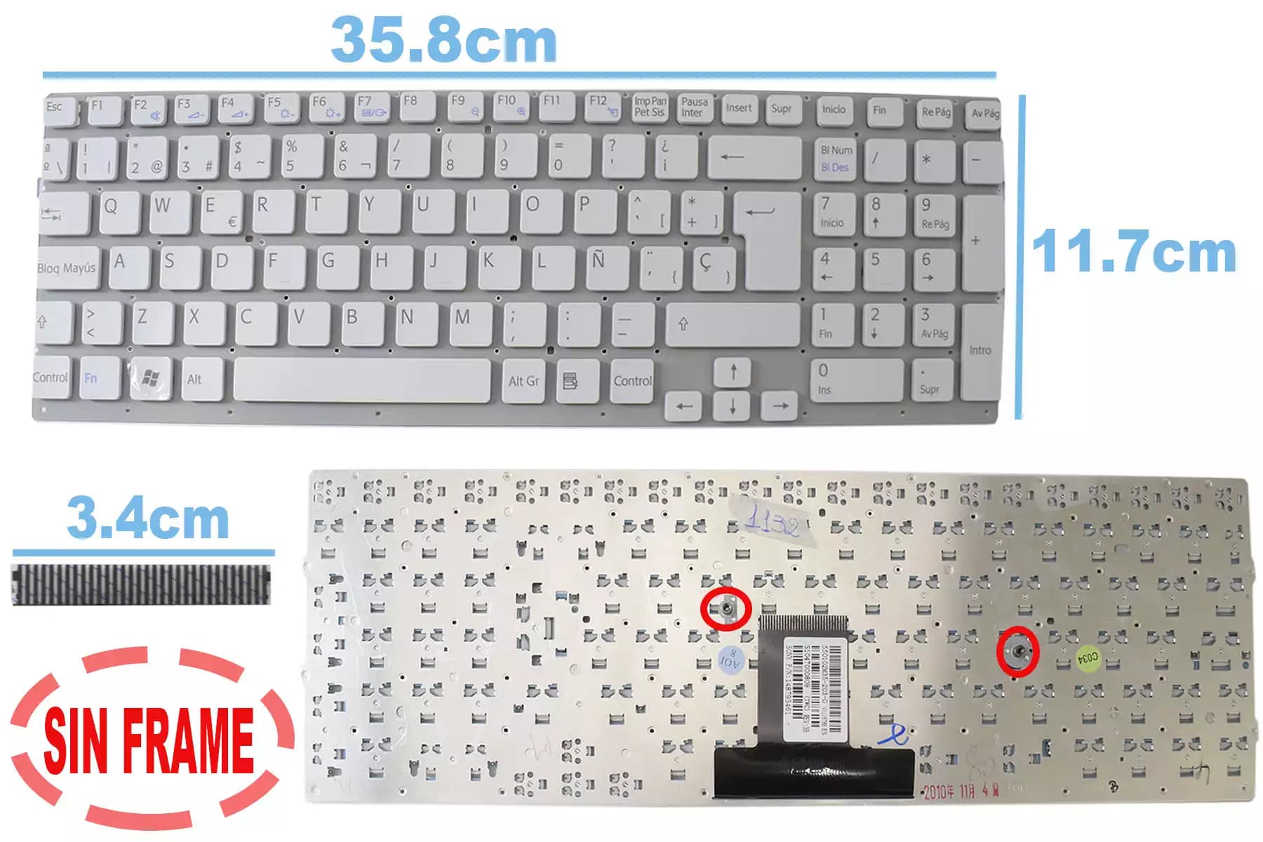 TECLADO SONY VPEB BLANCO SIN FRAME SP — imagen 1