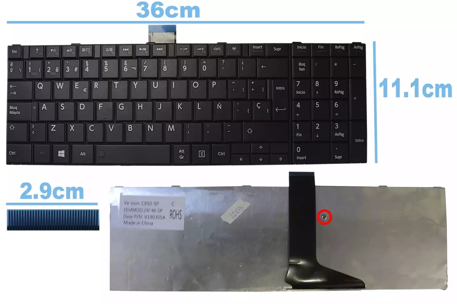 TECLADO TOSHIBA C850 L850 855 SP — imagen 1