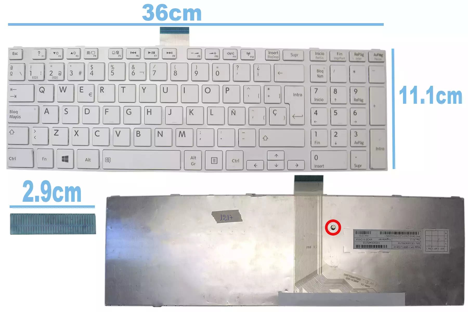 TECLADO TOSHIBA L855 BLANCO GLOSSY SP — imagen 1