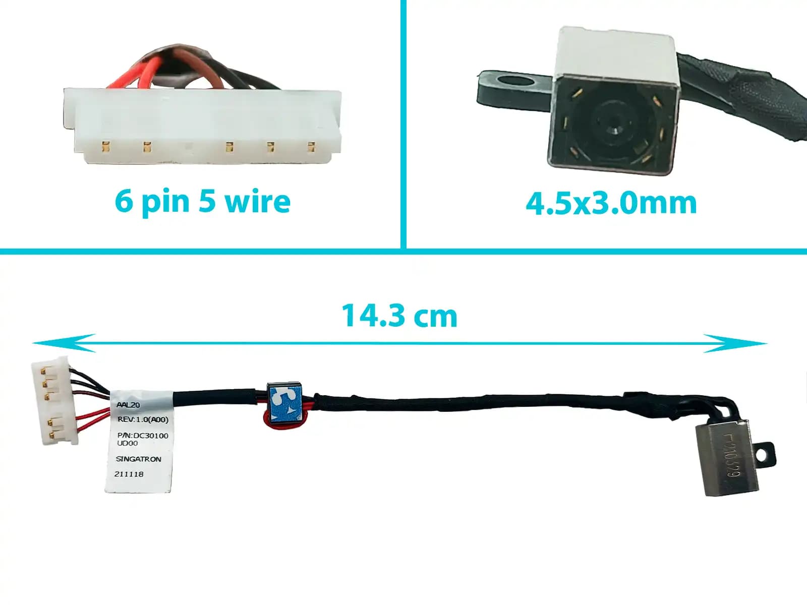 DC JACK DELL 14 5455 15 5555 5558 SERIES CON CABLE — imagen 1