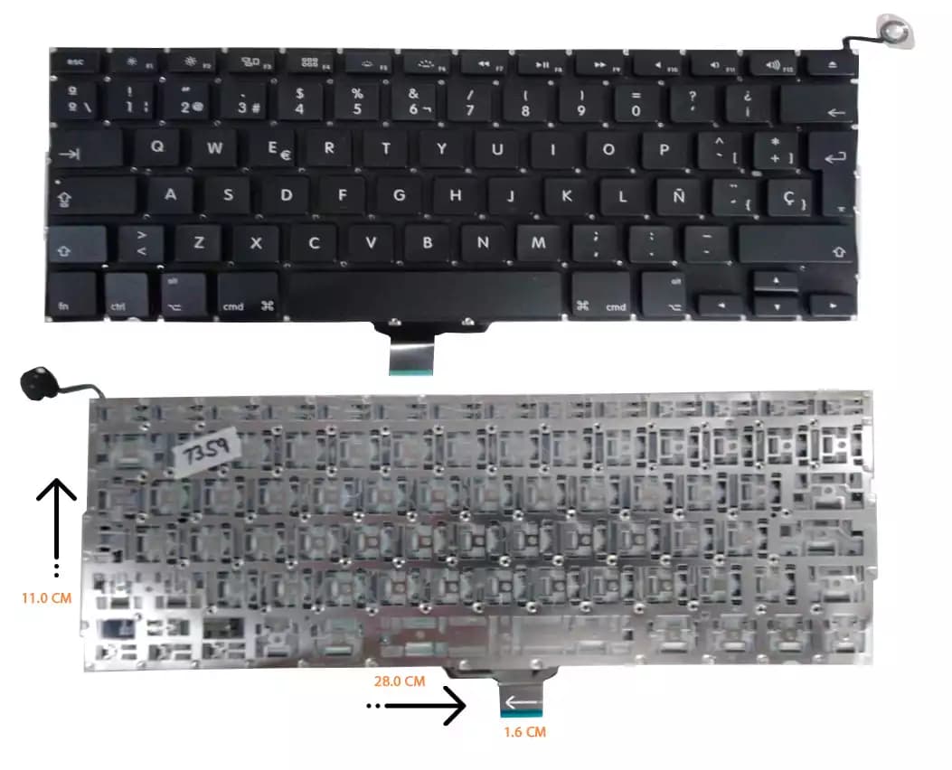 TECLADO APPLE MACBOOK PRO 13 A1278 2009 TO 2013 SIN FRAME SP — imagen 1