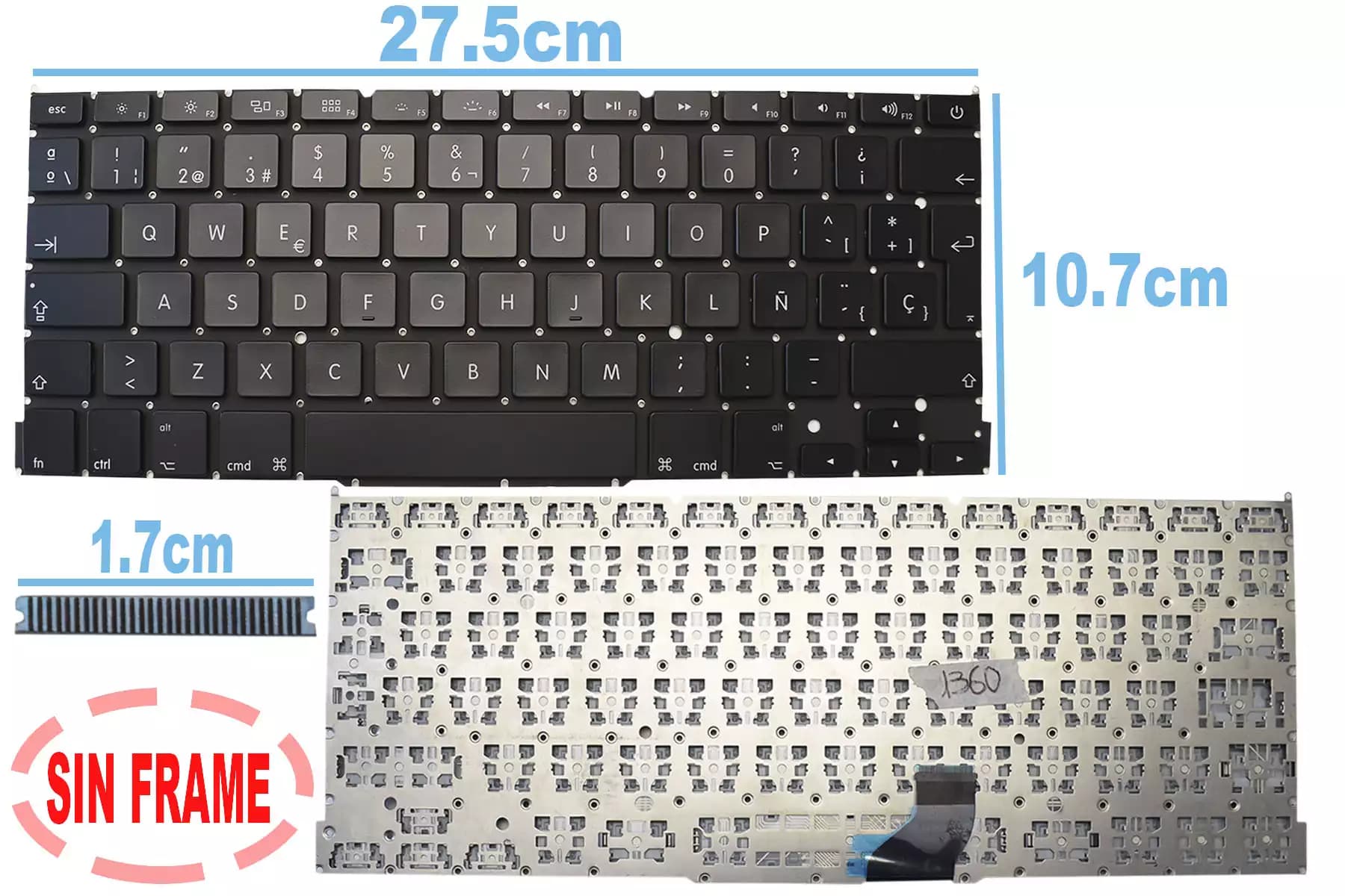 TECLADO APPLE MACBOOK PRO A1502 2013 SIN FRAME SP — imagen 1