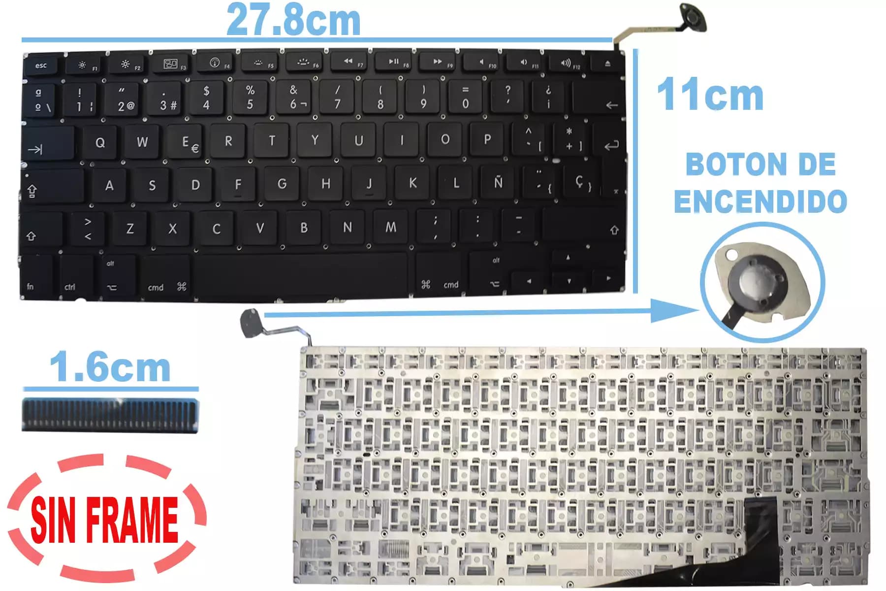 TECLADO APPLE MACBOOK PRO 15 A1286 2008 TO 2012 SIN FRAME SP — imagen 1
