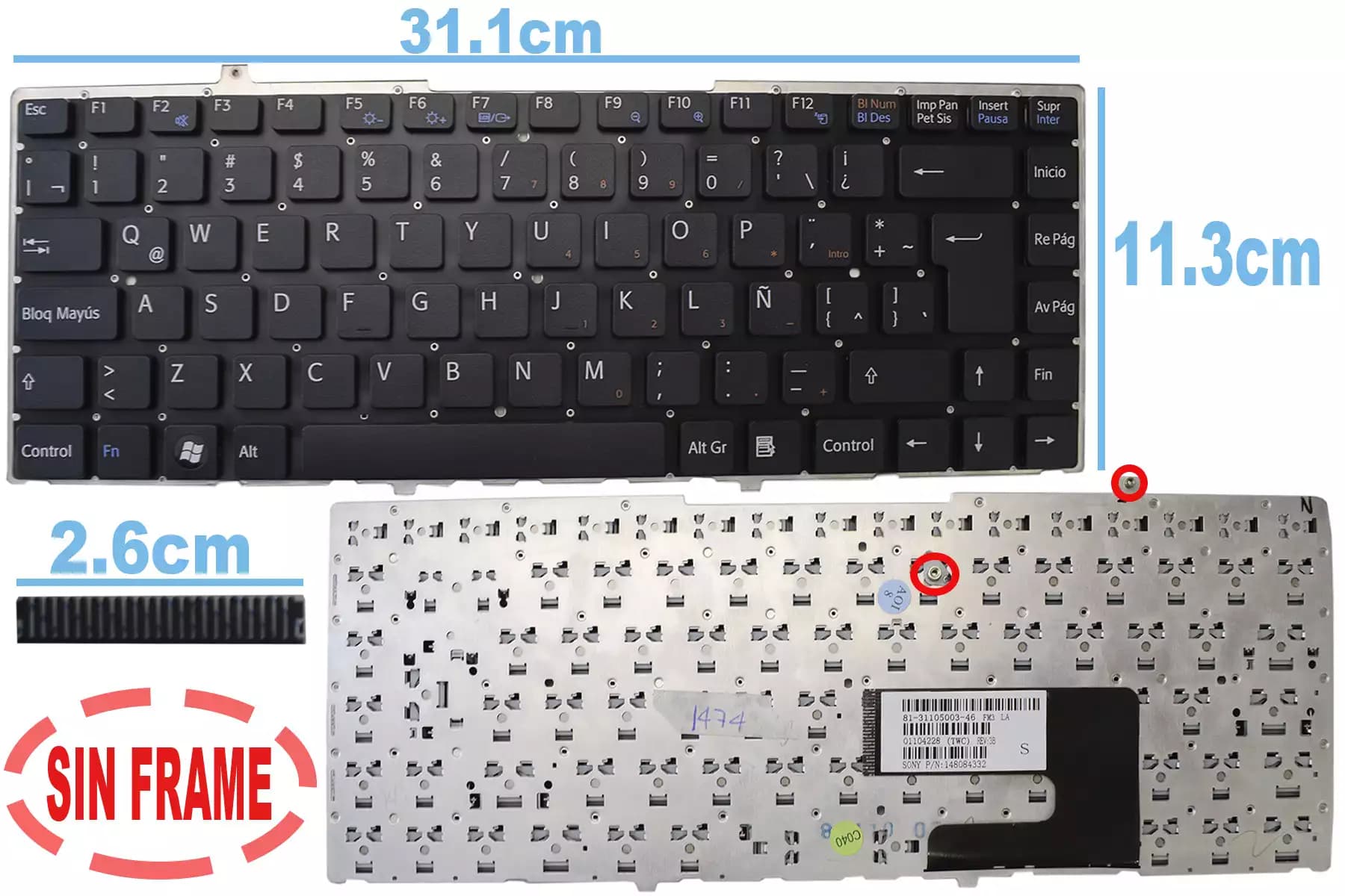 TECLADO SONY VGN-FW VGN FW 148084112 SIN FRAME LA — imagen 1