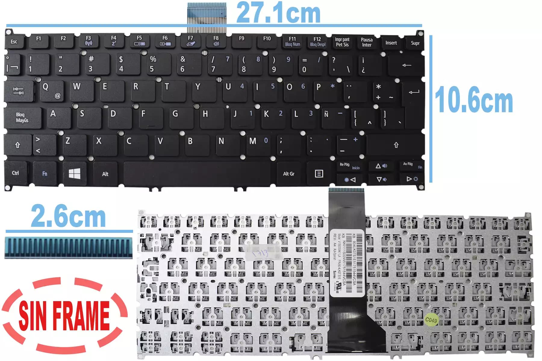 TECLADO ACER E3-111 E11 ES1-111 ES1-111M V13 SIN FRAME LA — imagen 1