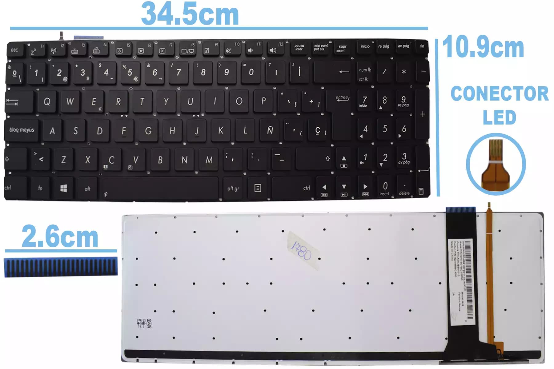TECLADO ASUS N550 N56 CON BACKLIGTH SIN FRAME SP — imagen 1