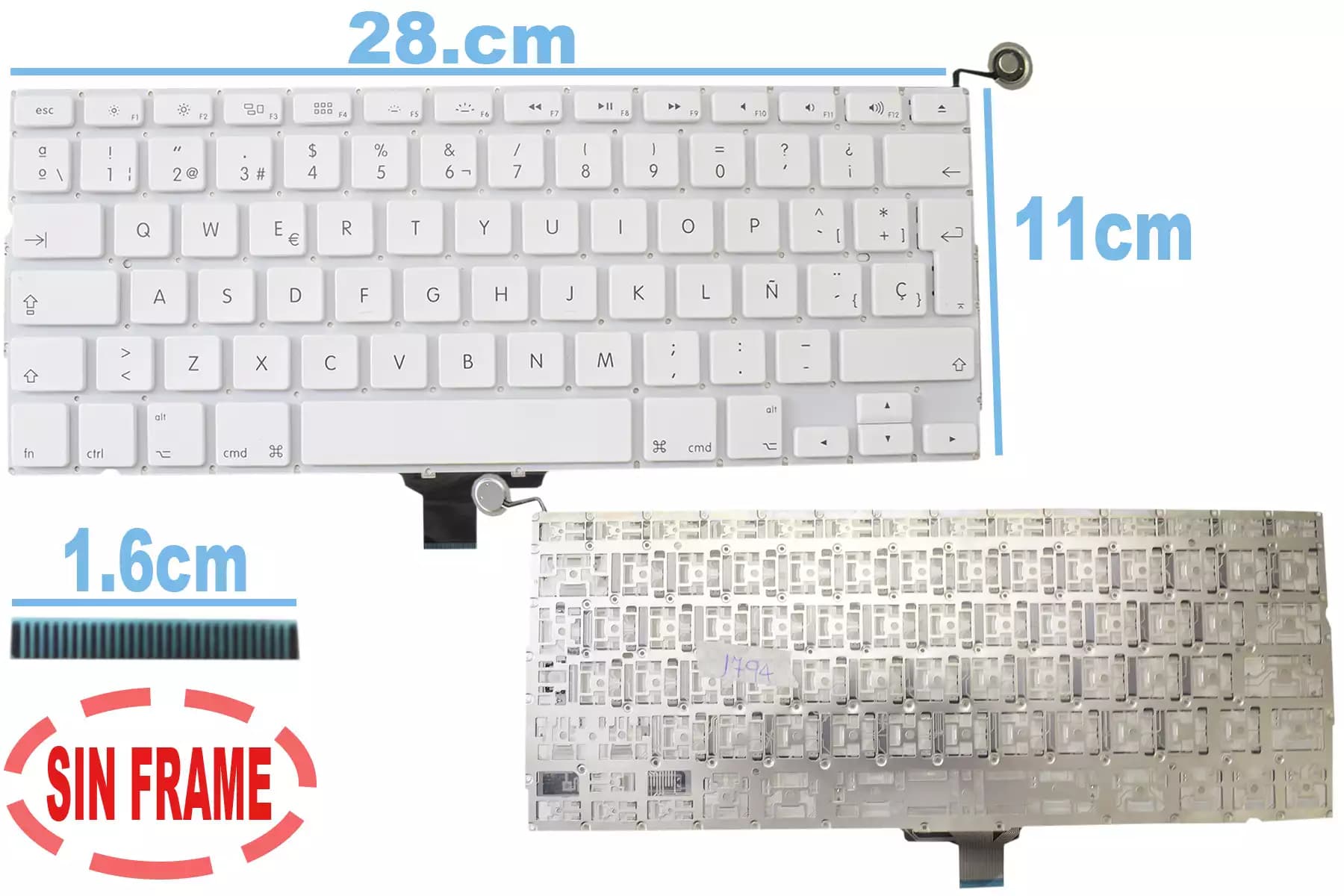TECLADO APPLE MACBOOK PRO A1342 BLANCO SIN FRAME SP — imagen 1
