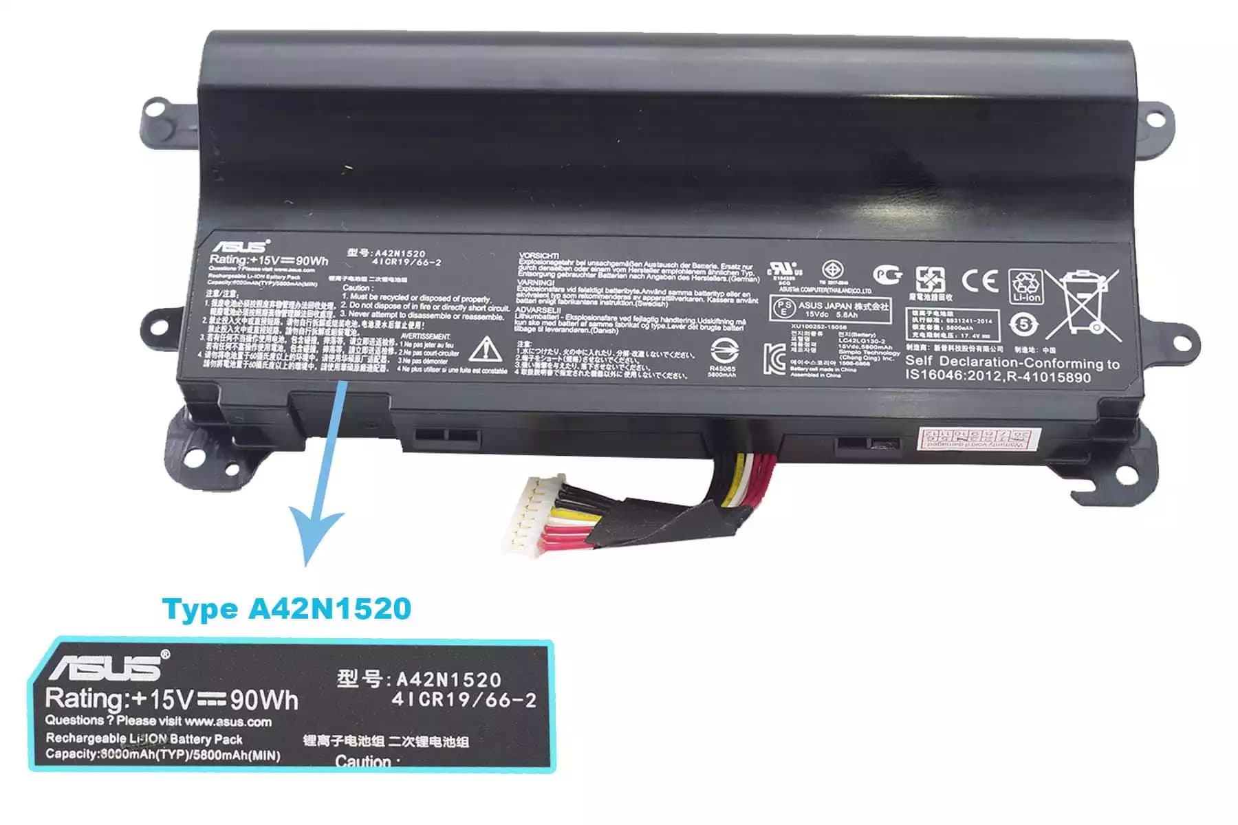 BATERIA ASUS A42N1520 90Wh INTERNA *ORIGINAL* — imagen 1