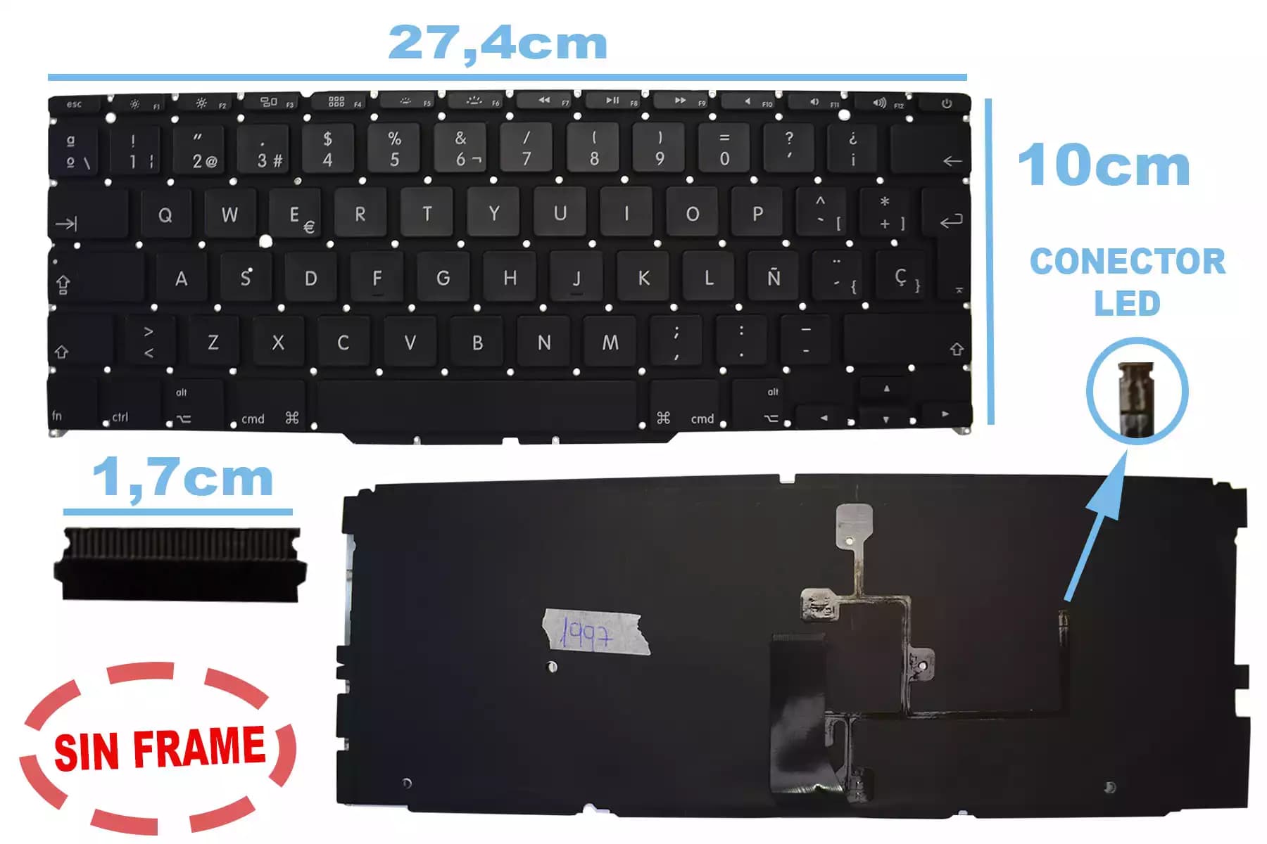 TECLADO APPLE MACBOOK PRO A1370 A1465 CON BACKLIGTH SIN FRAME SP — imagen 1