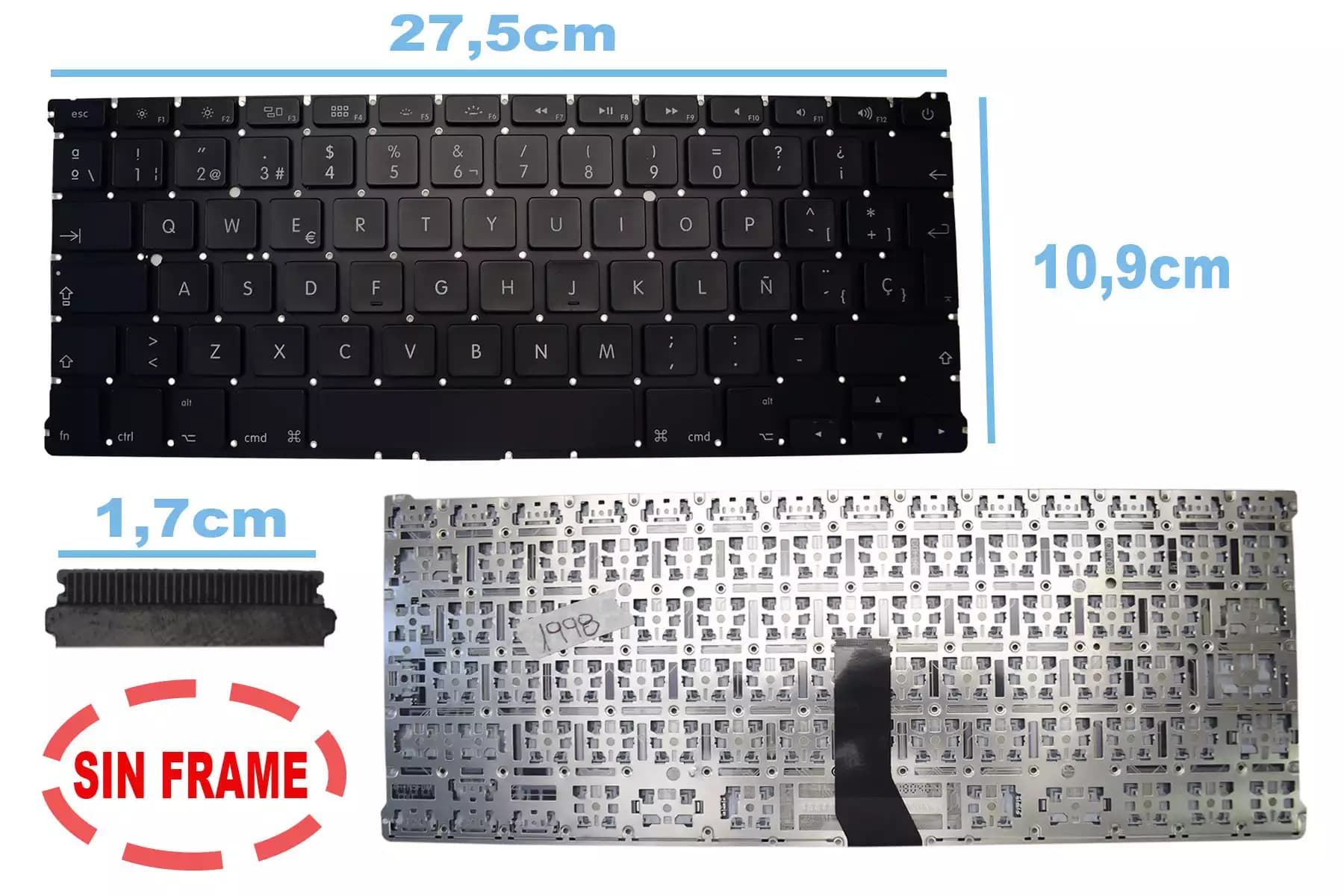 TECLADO APPLE MACBOOK PRO 13 2011 2012 2013 A1369 A1466 SIN FRAME SP — imagen 1