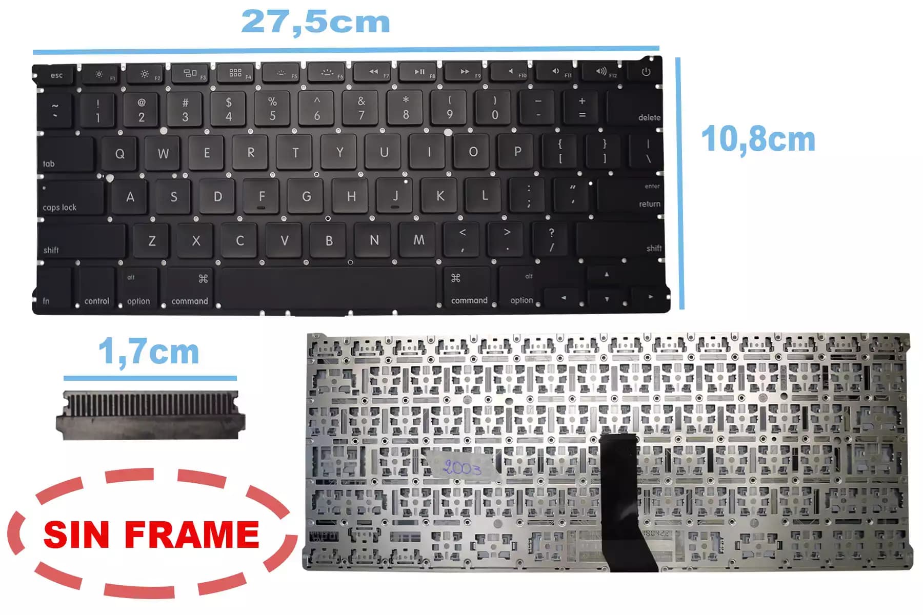 TECLADO APPLE MACBOOK PRO 13 2011 2012 2013 A1369 A1466 SIN FRAME US — imagen 1