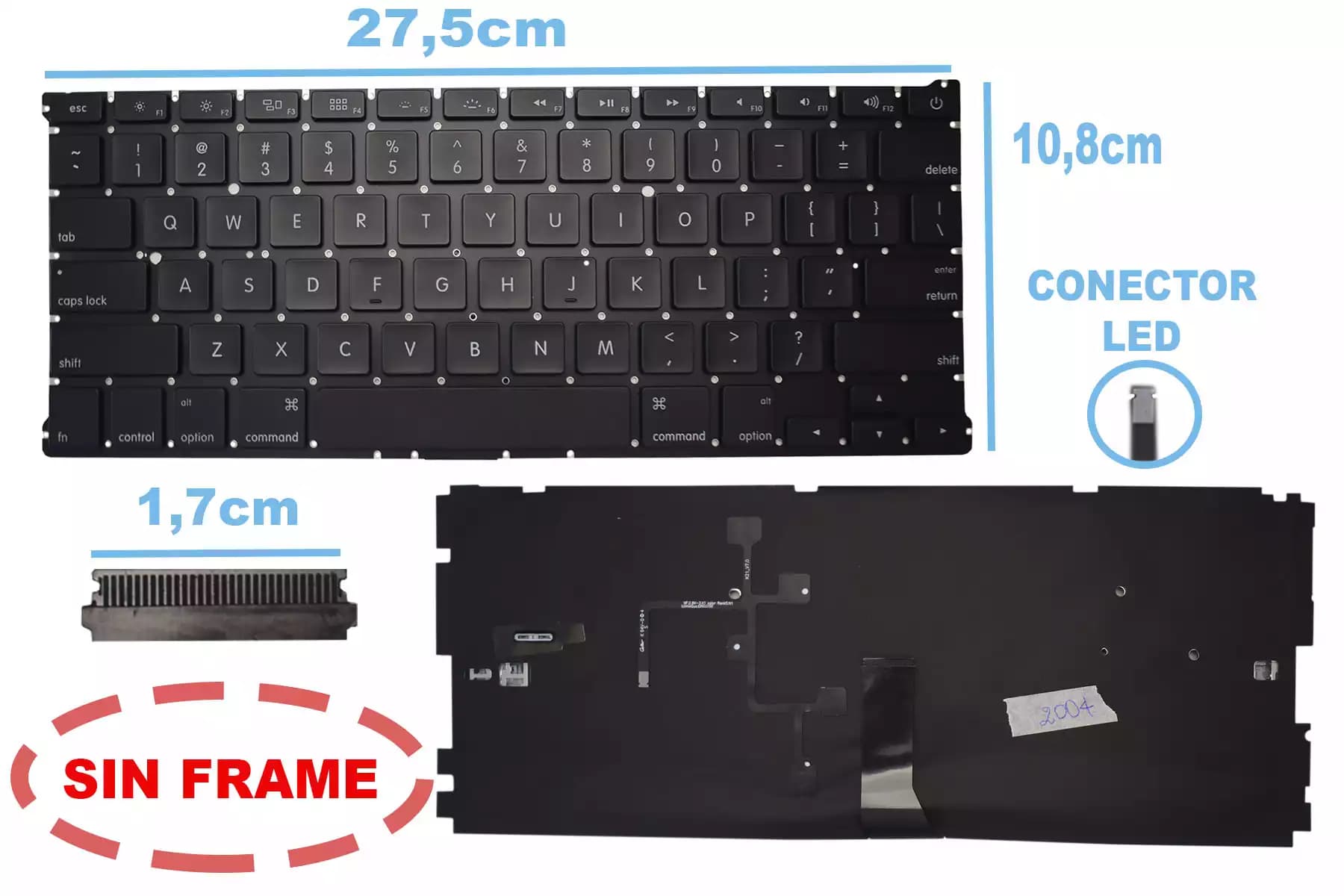 TECLADO APPLE MACBOOK PRO 13 2011 2012 2013 A1369 A1466 CON BACKLIGTH SIN FRAME US — imagen 1