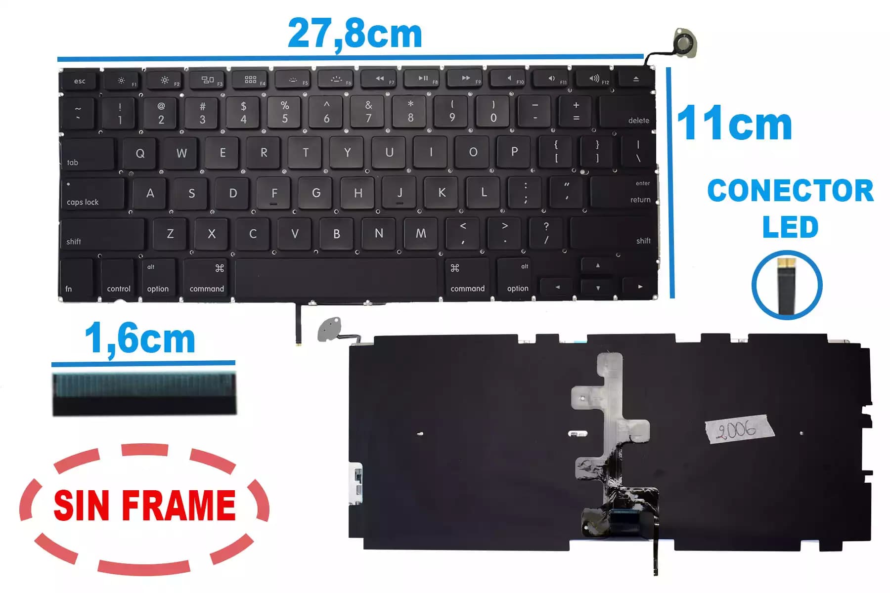 TECLADO APPLE MACBOOK PRO 13 A1278 2009 TO 2013 CON BACKLIGTH SIN FRAME US — imagen 1