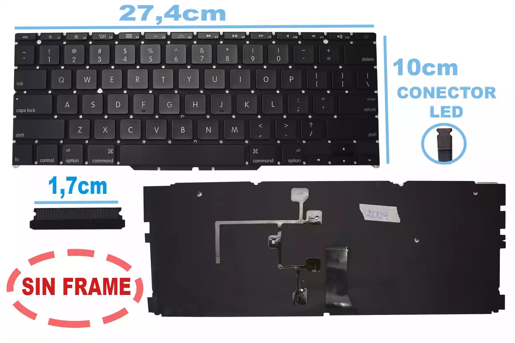 TECLADO APPLE MACBOOK PRO A1370 A1465 CON BACKLIGTH SIN FRAME US — imagen 1